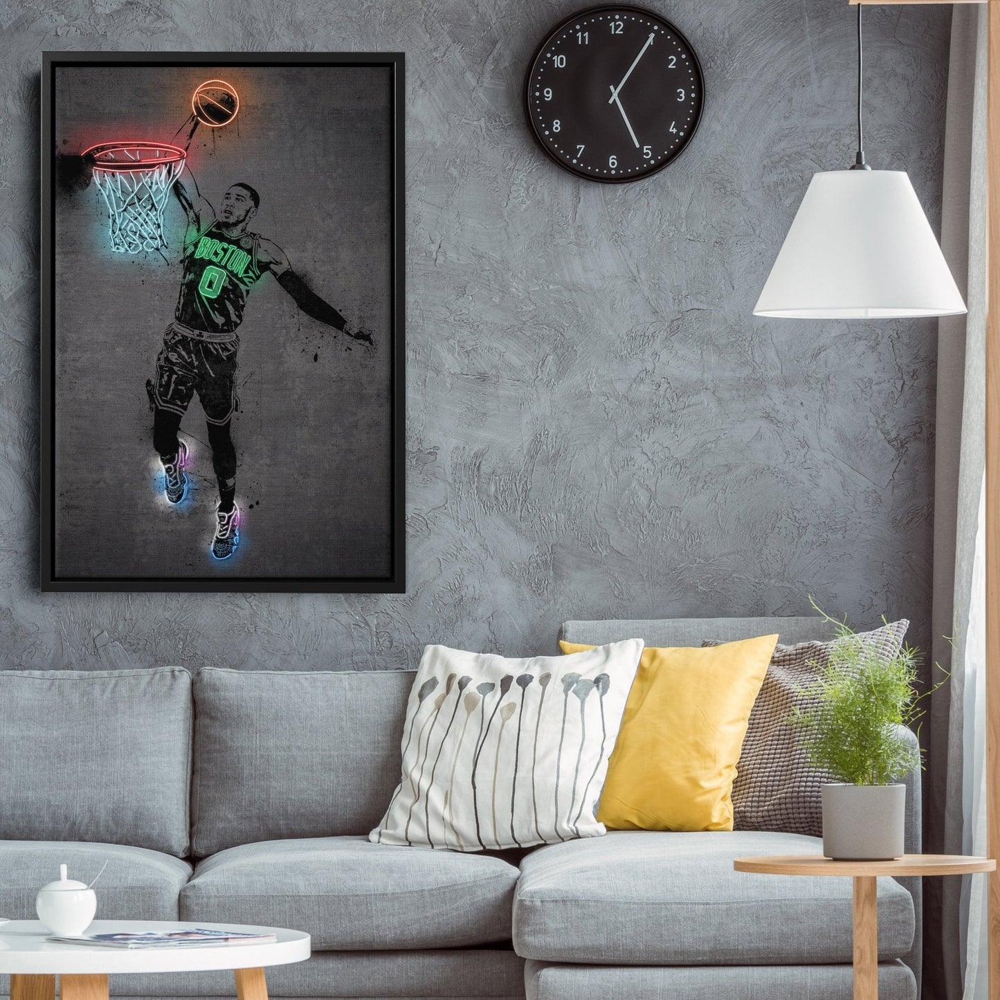 Jayson Tatum Neon Canvas Art | Modern Wall Decor for Celtics Fans