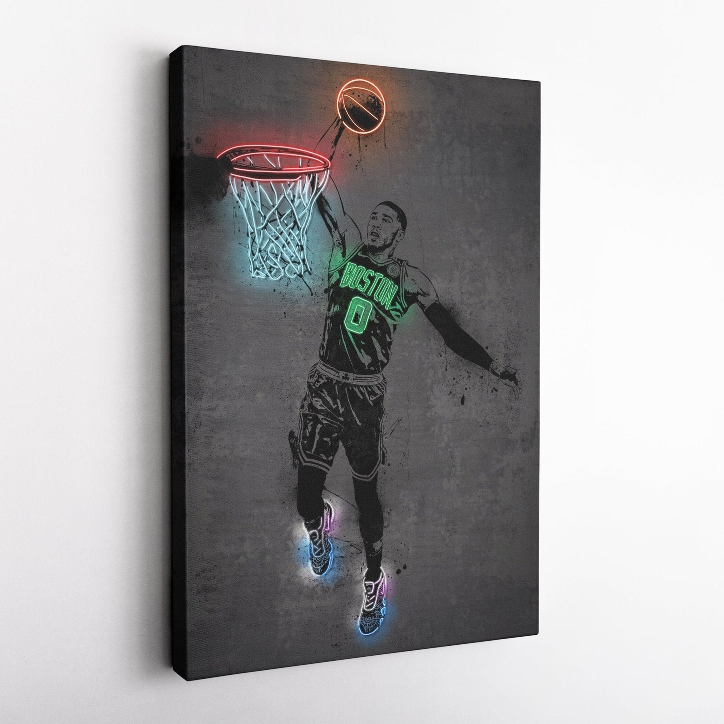 Jayson Tatum Neon Canvas Art | Modern Wall Decor for Celtics Fans