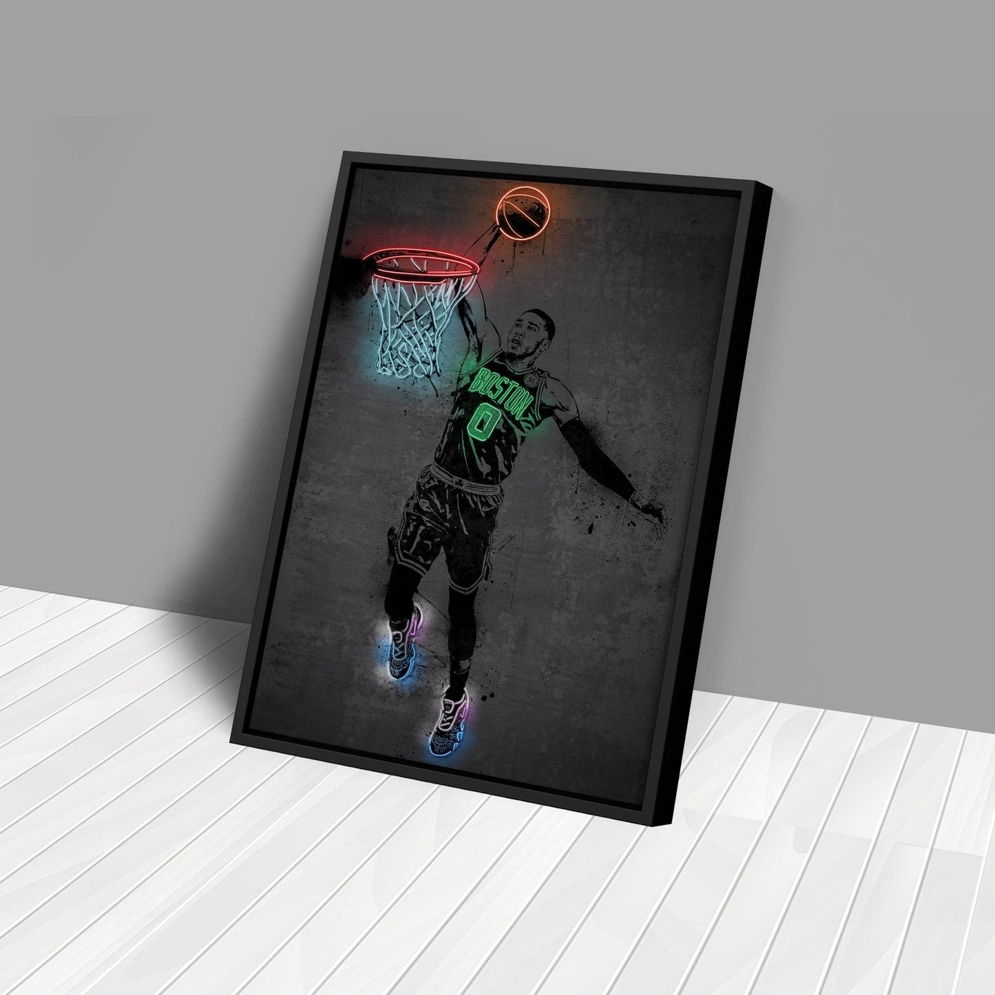 Jayson Tatum Neon Canvas Art | Modern Wall Decor for Celtics Fans