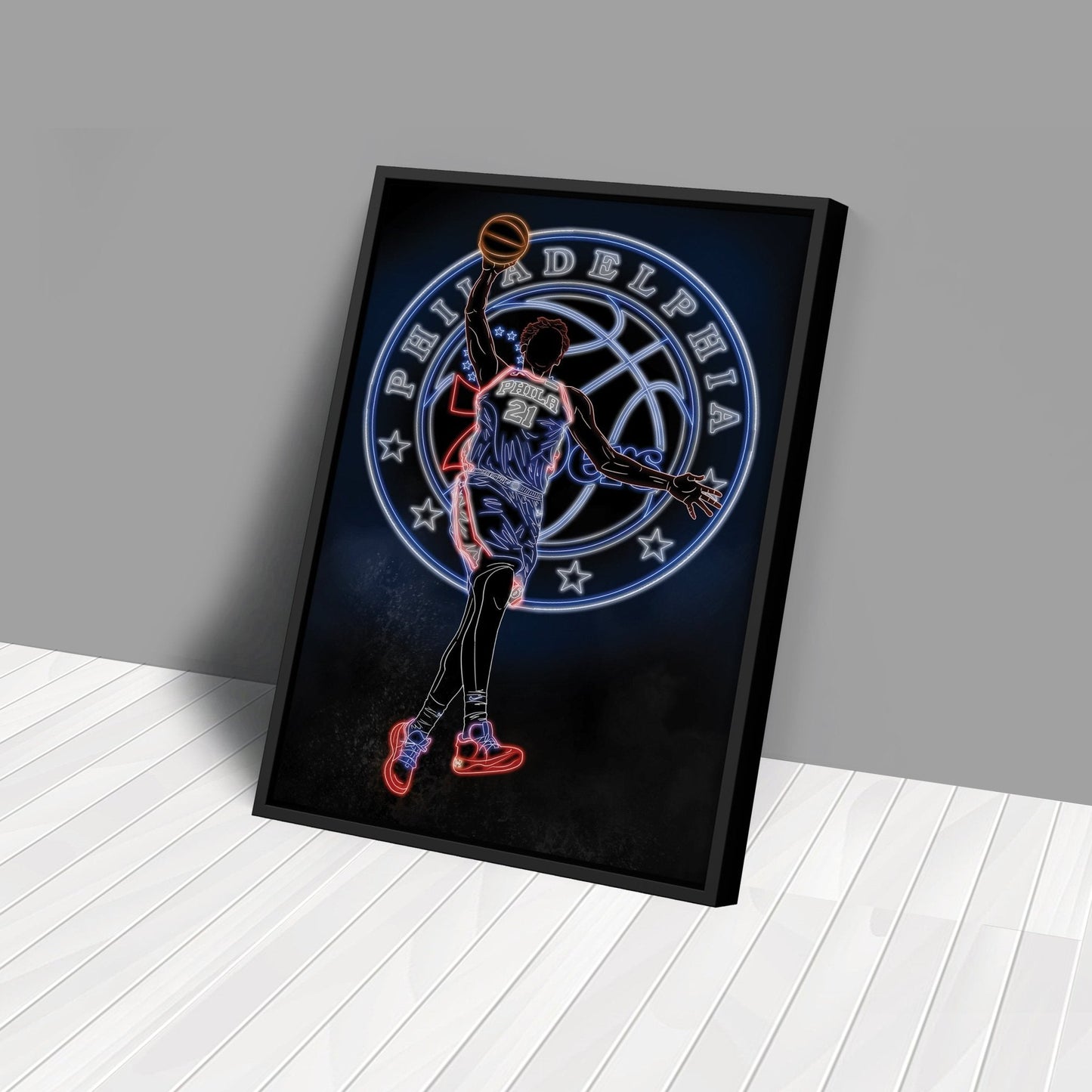 Joel Embiid Neon Canvas Art | 76ers Wall Decor
