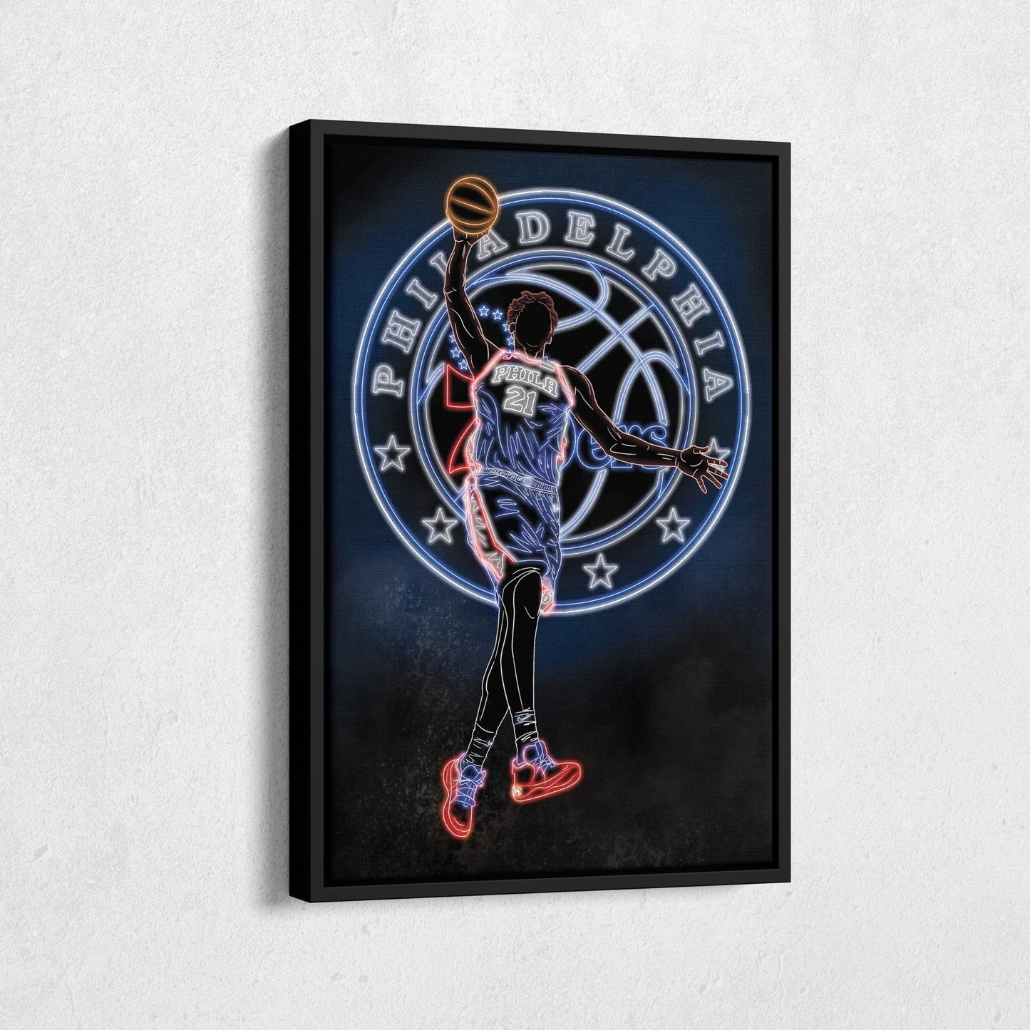 Joel Embiid Neon Canvas Art | 76ers Wall Decor