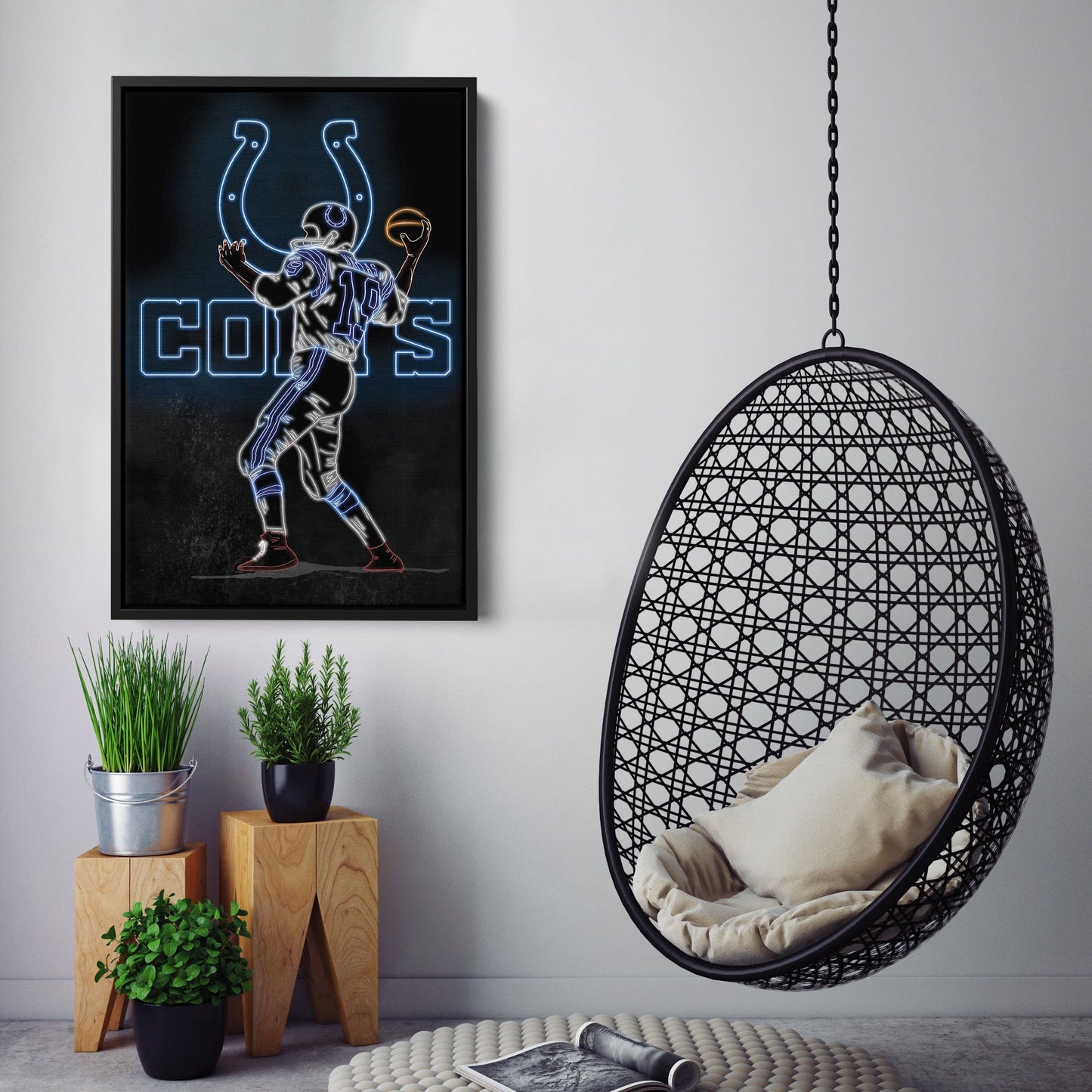 Johnny Unitas Neon Canvas Art | Colts Wall Decor