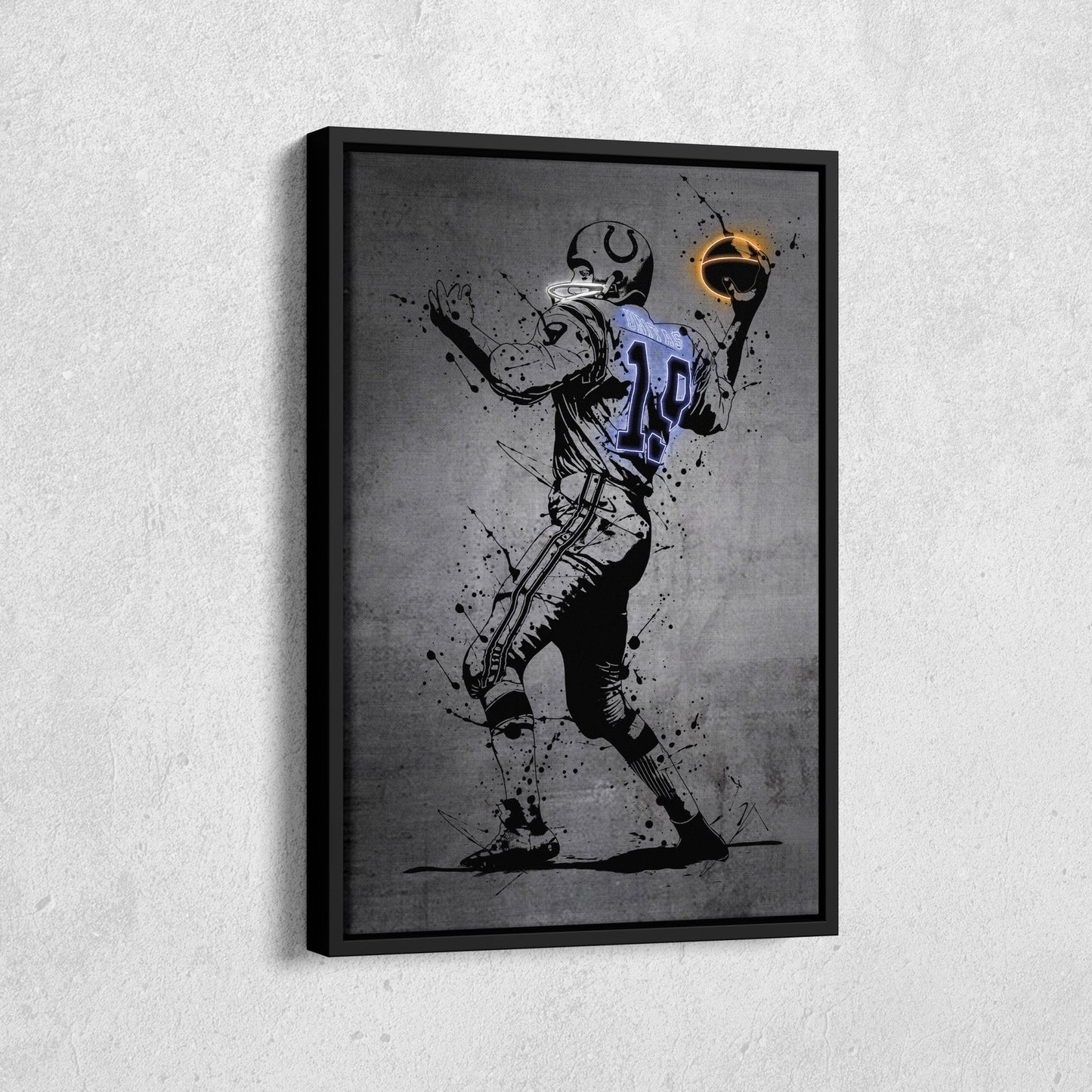 Johnny Unitas Neon Canvas Art | Modern Wall Decor for Colts Fans