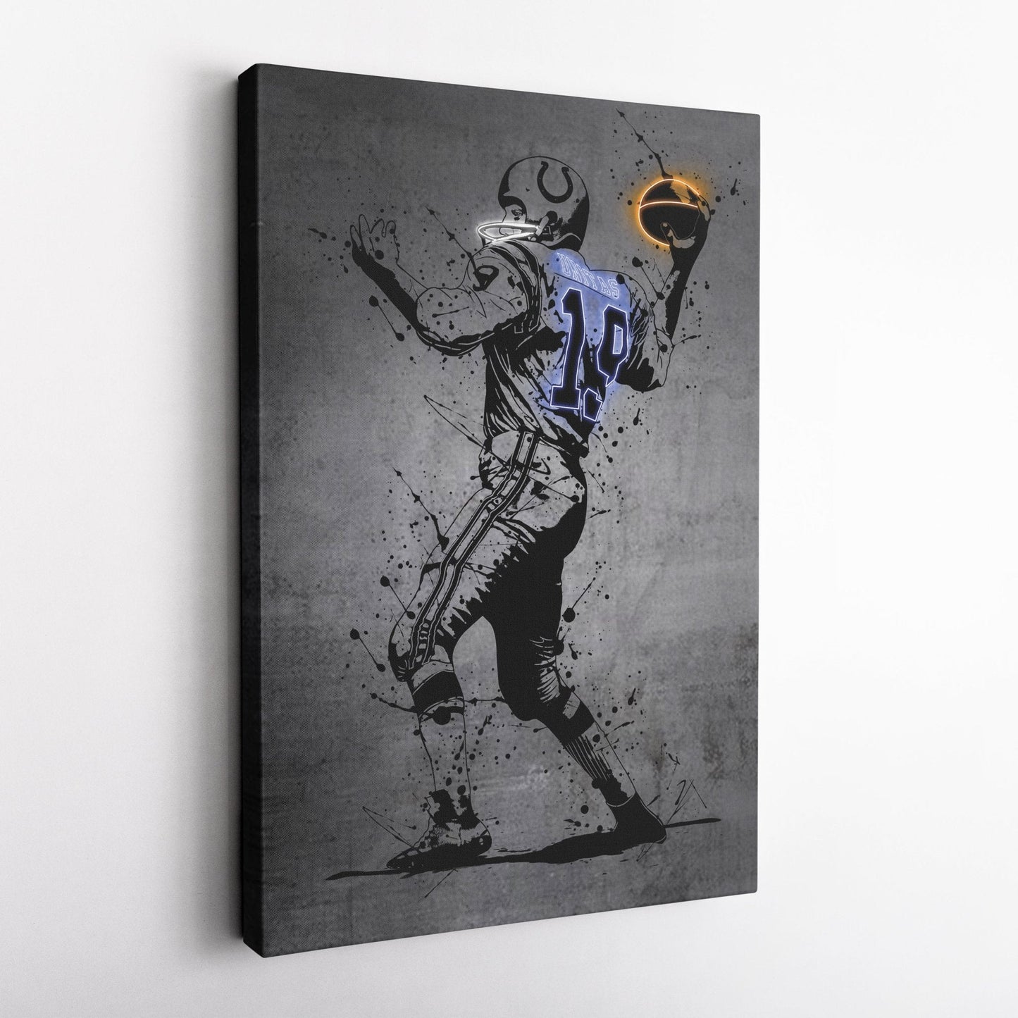 Johnny Unitas Neon Canvas Art | Modern Wall Decor for Colts Fans