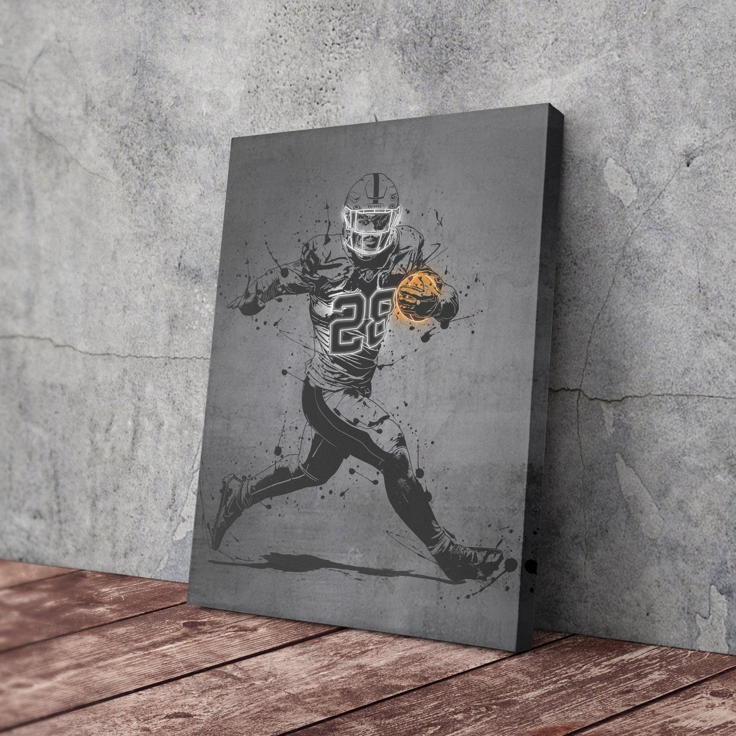 Josh Jacobs Neon Canvas Art | Modern Wall Decor for Raiders Fans