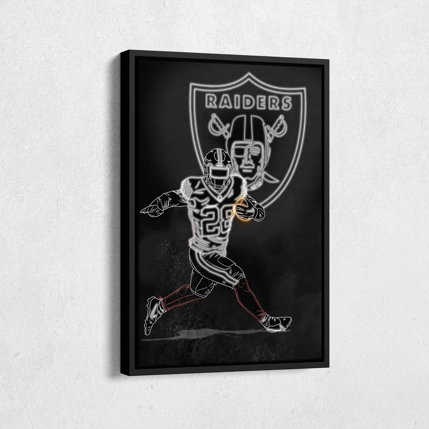 Josh Jacobs Neon Canvas Art | Raiders Wall Decor