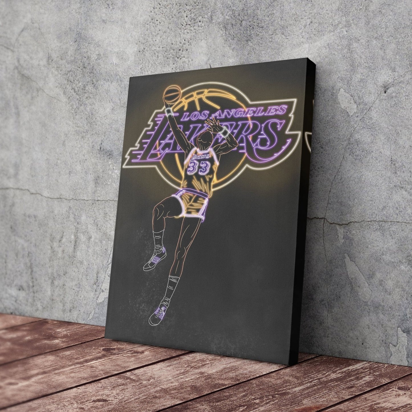 Kareem Abdul-Jabbar Neon Canvas Art | Lakers Wall Decor