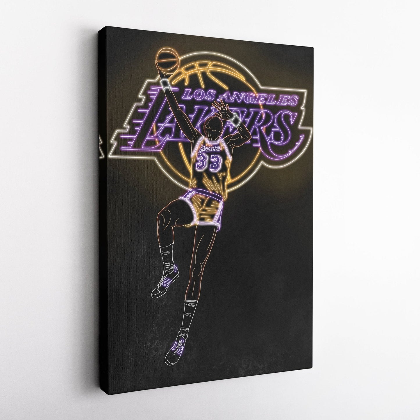 Kareem Abdul-Jabbar Neon Canvas Art | Lakers Wall Decor