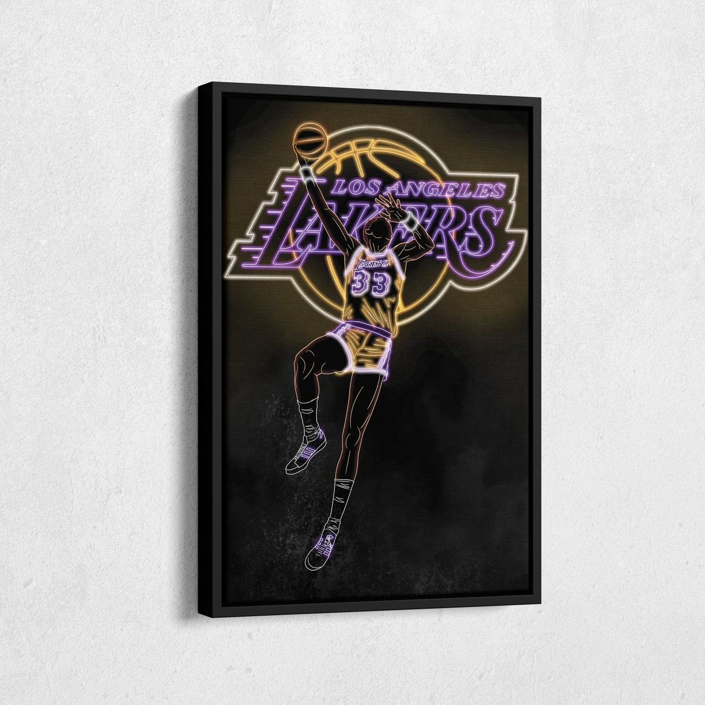 Kareem Abdul-Jabbar Neon Canvas Art | Lakers Wall Decor