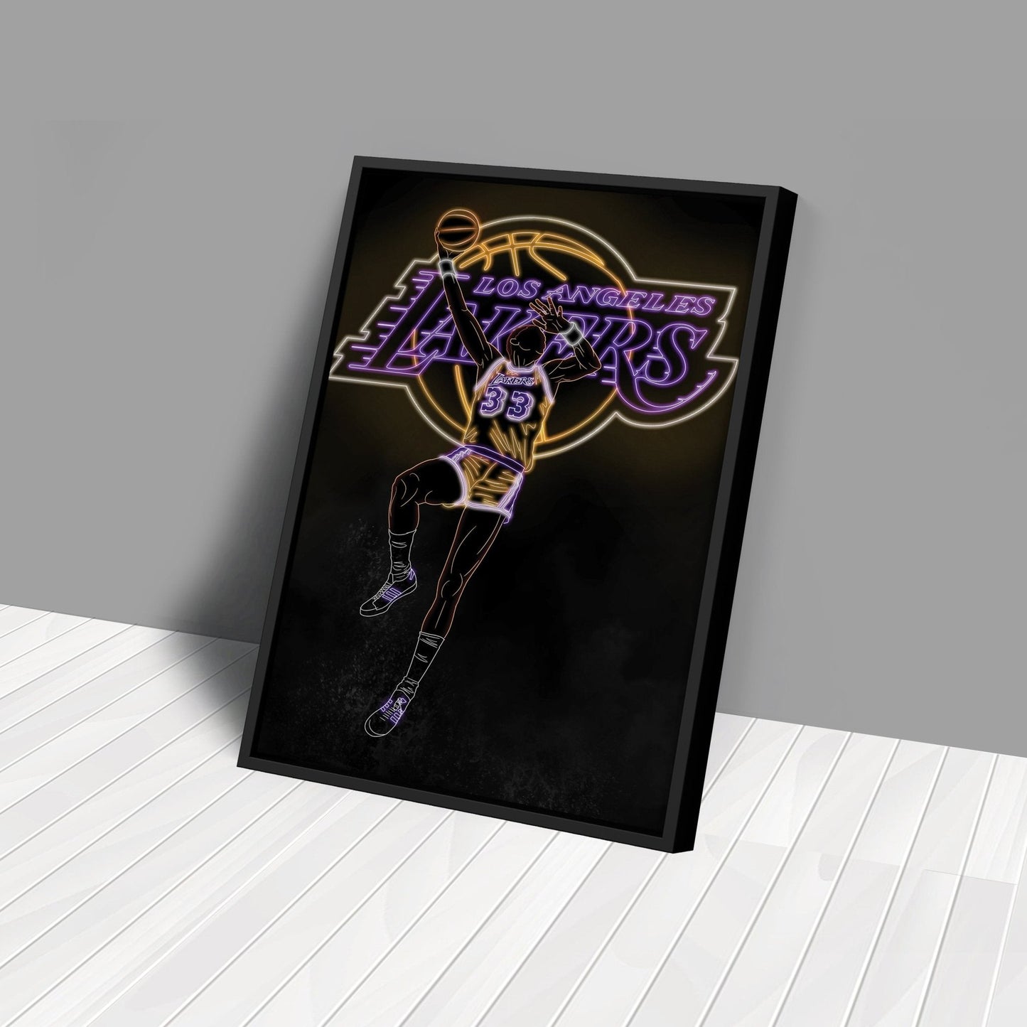 Kareem Abdul-Jabbar Neon Canvas Art | Lakers Wall Decor