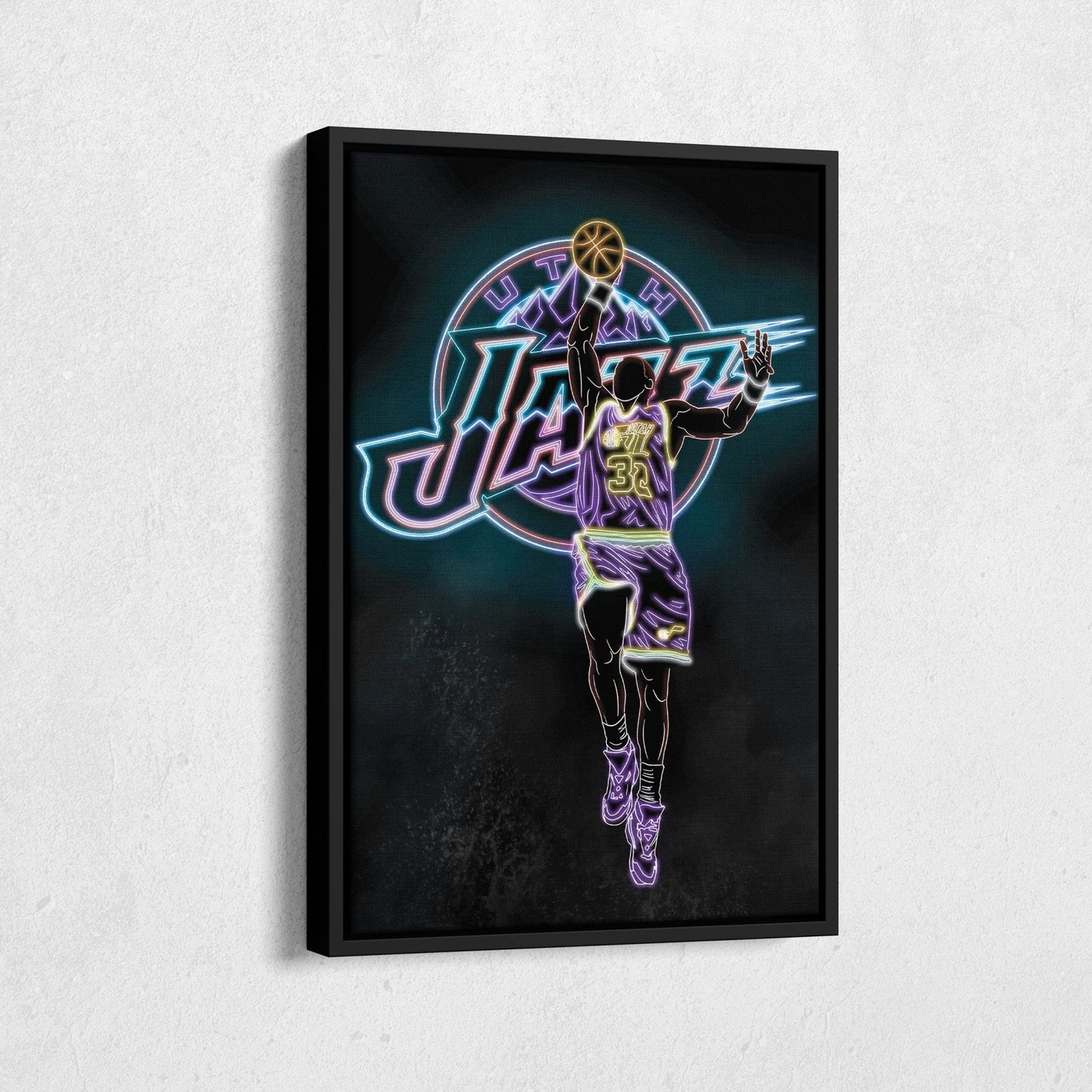 Karl Malone Neon Canvas Art | Jazz Wall Decor