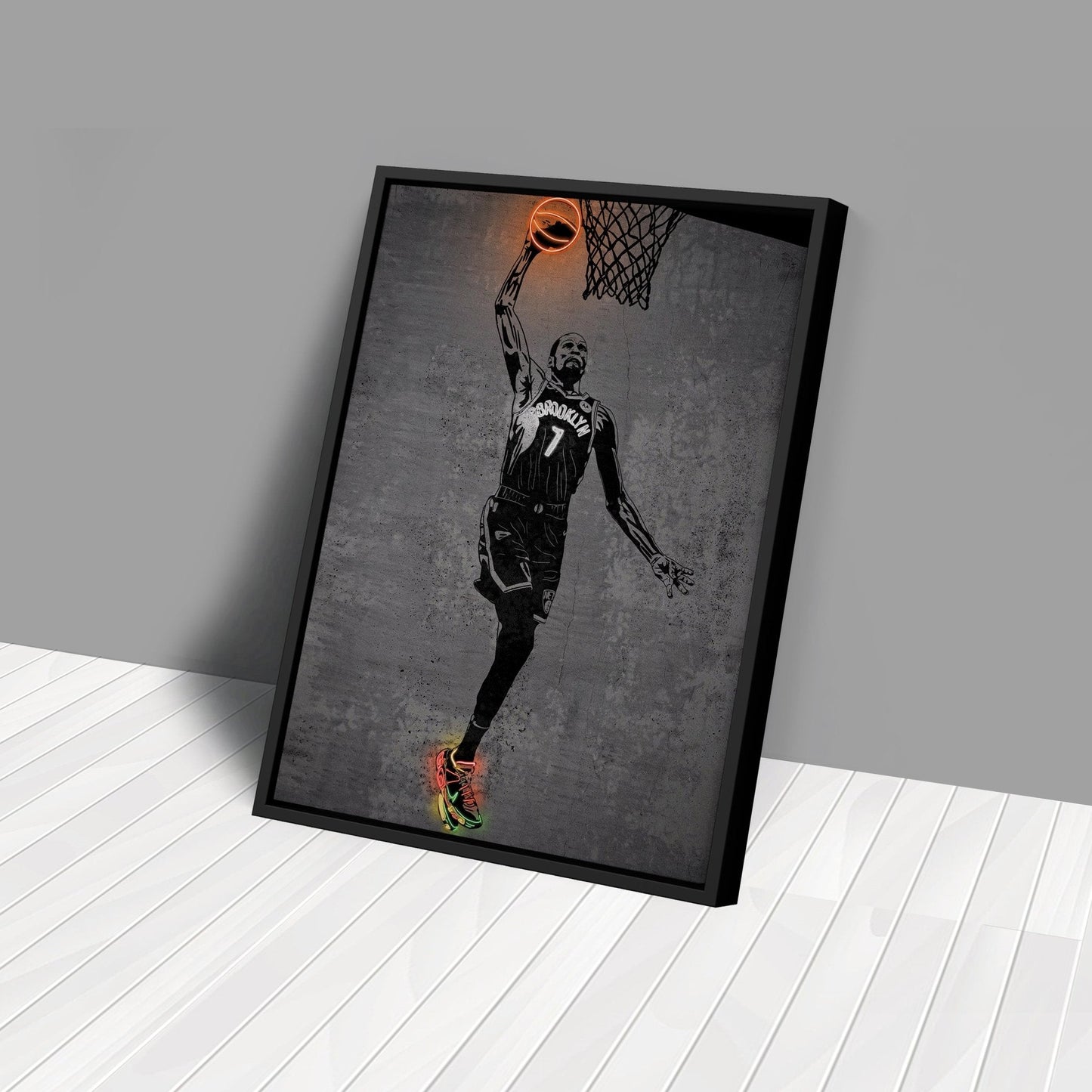 Kevin Durant Neon Canvas Art | Modern Wall Decor for Nets Fans