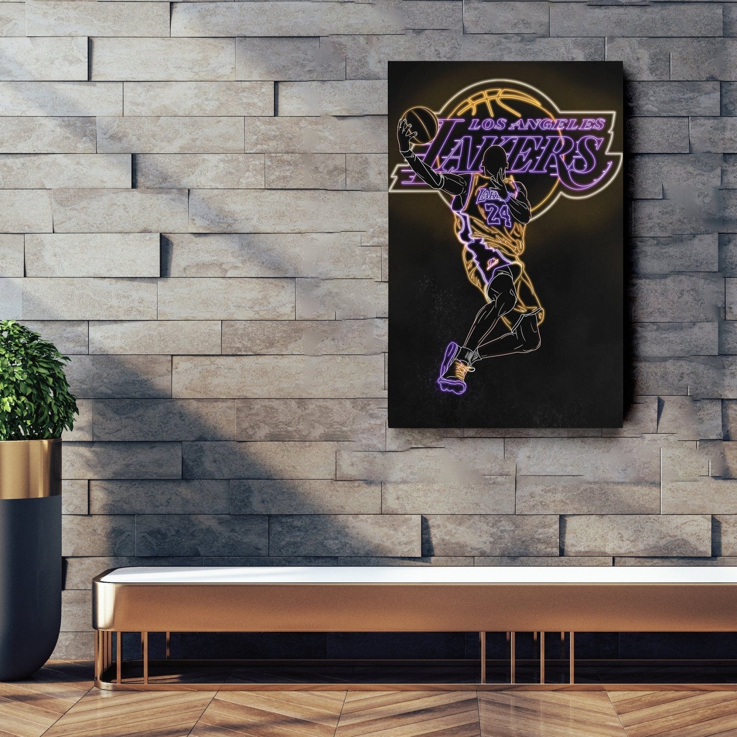 Kobe Bryant Neon Canvas Art | Lakers Wall Decor