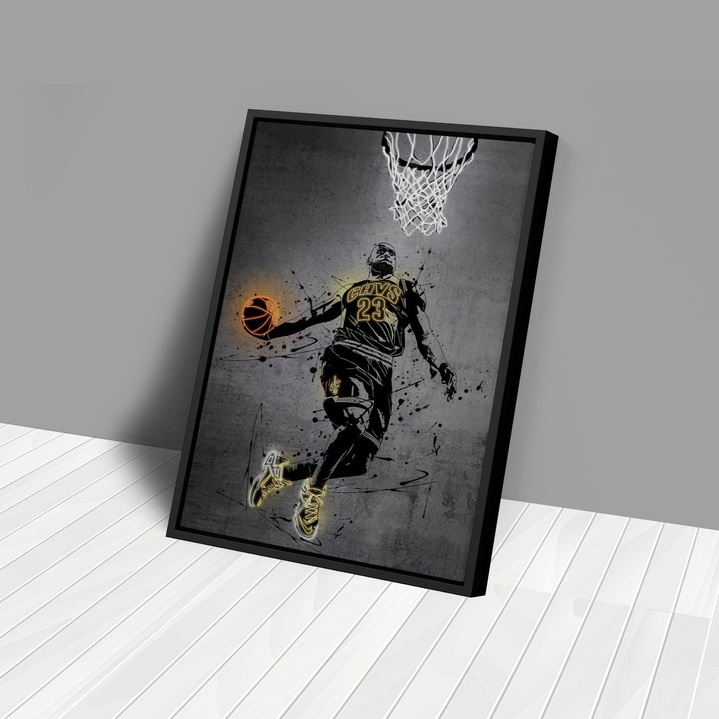 Lebron James Neon Canvas Art | Modern Wall Decor for Cavaliers Fans