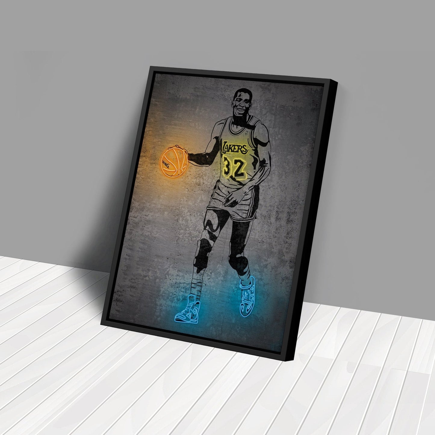 Magic Johnson Neon Canvas Art | Modern Wall Decor for Lakers Fans