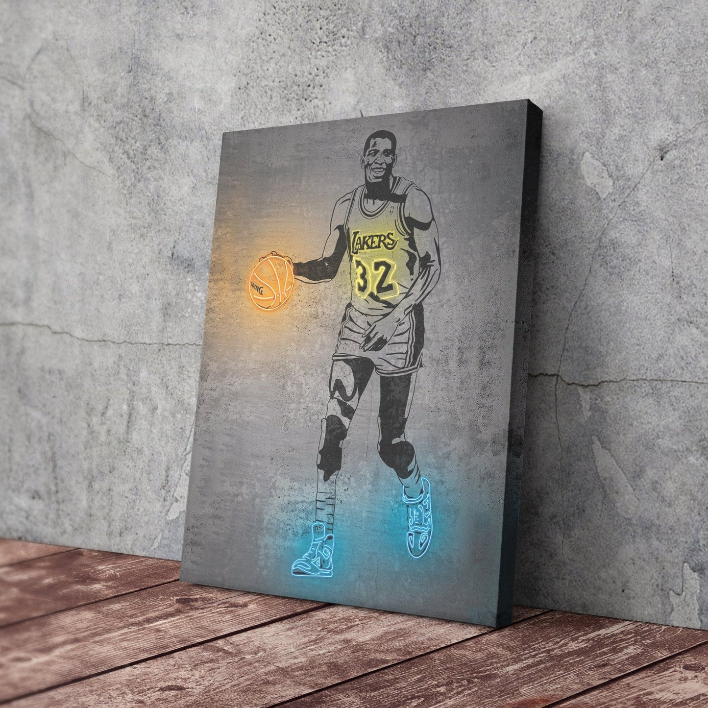 Magic Johnson Neon Canvas Art | Modern Wall Decor for Lakers Fans