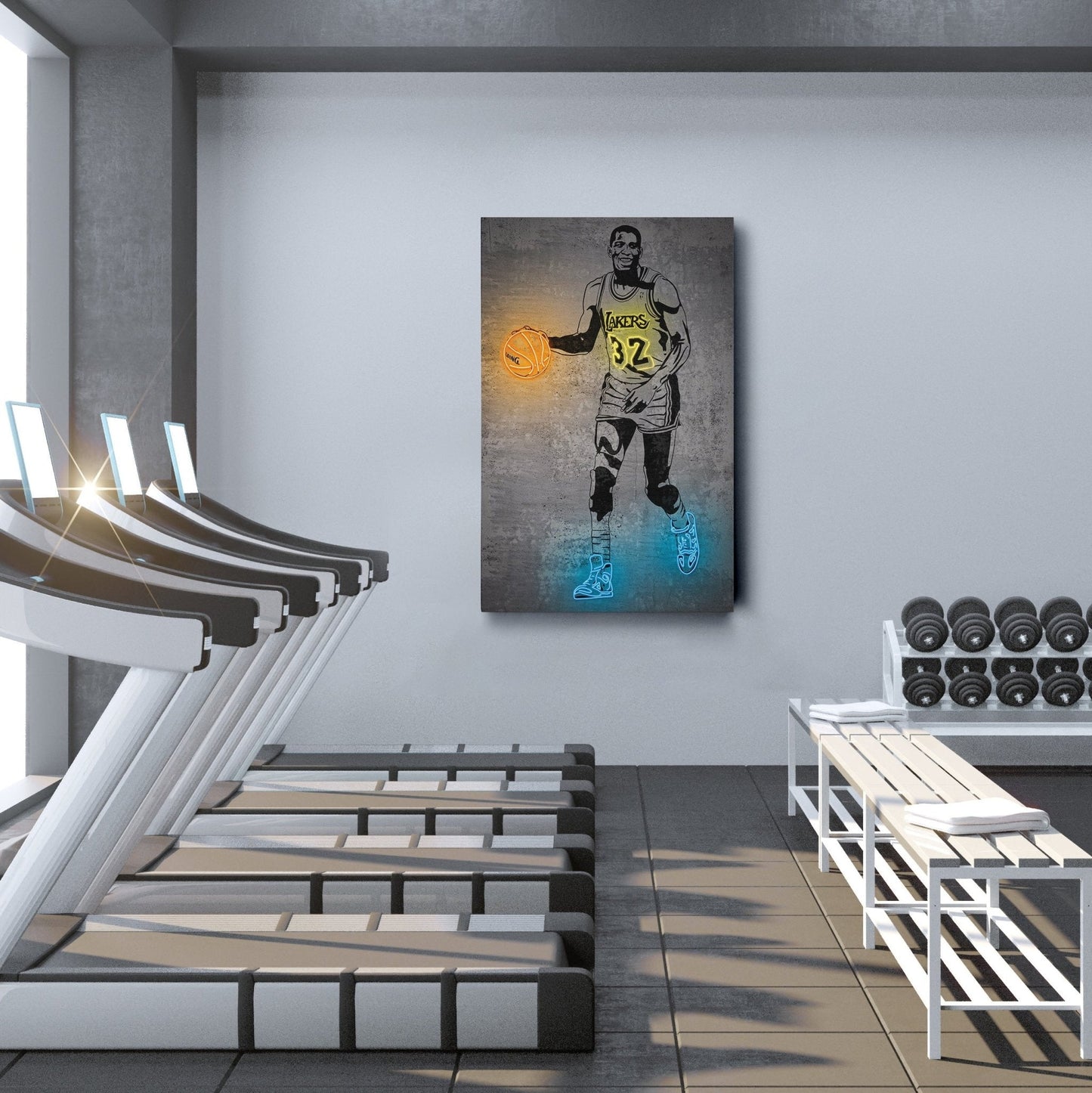 Magic Johnson Neon Canvas Art | Modern Wall Decor for Lakers Fans