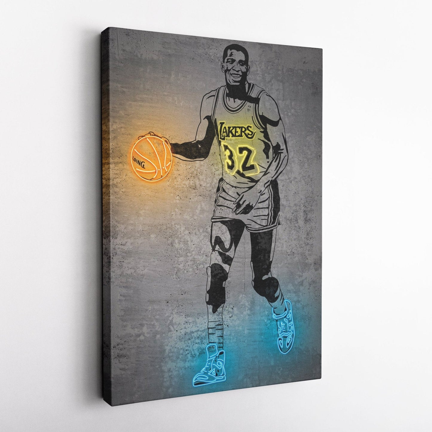 Magic Johnson Neon Canvas Art | Modern Wall Decor for Lakers Fans