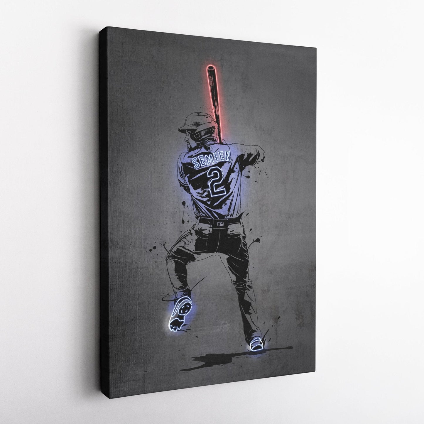Marcus Semien Neon Canvas Art | Modern Wall Decor for Rangers Fans