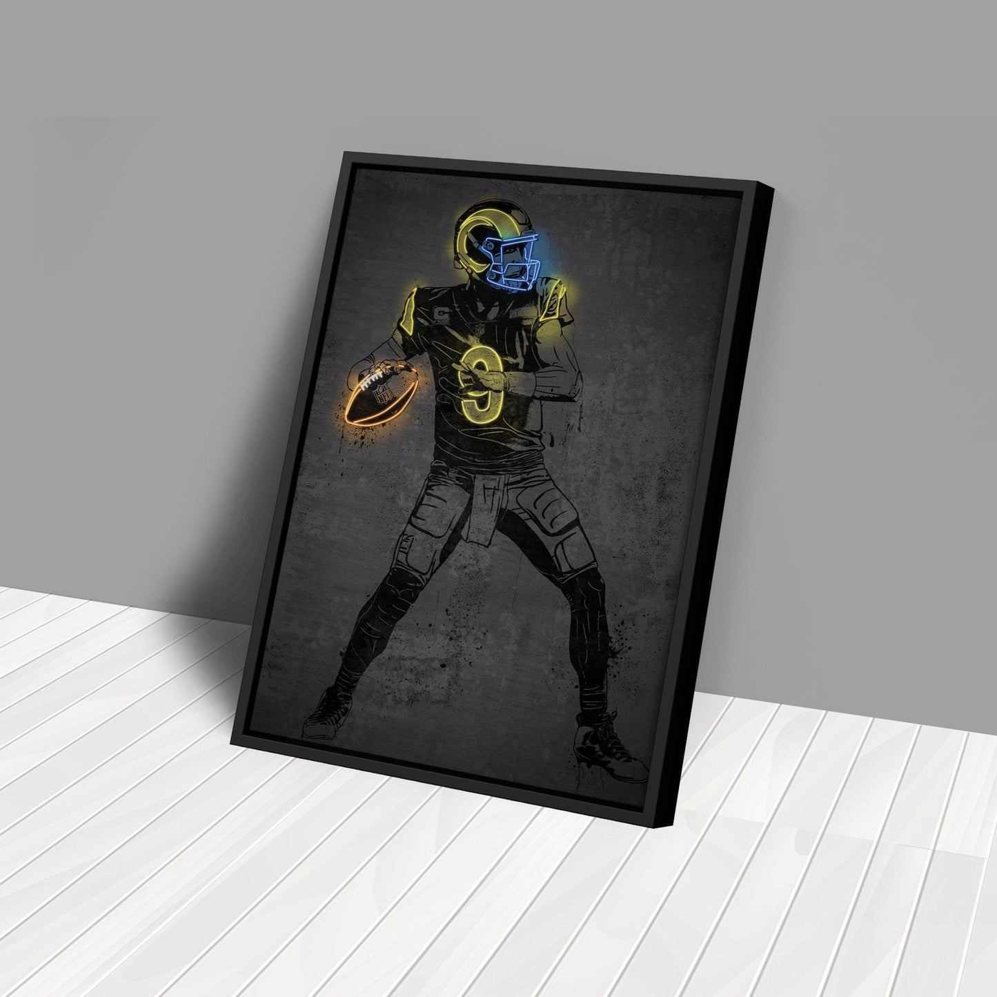Matthew Stafford Neon Canvas Art | Modern Wall Decor for Rams Fans