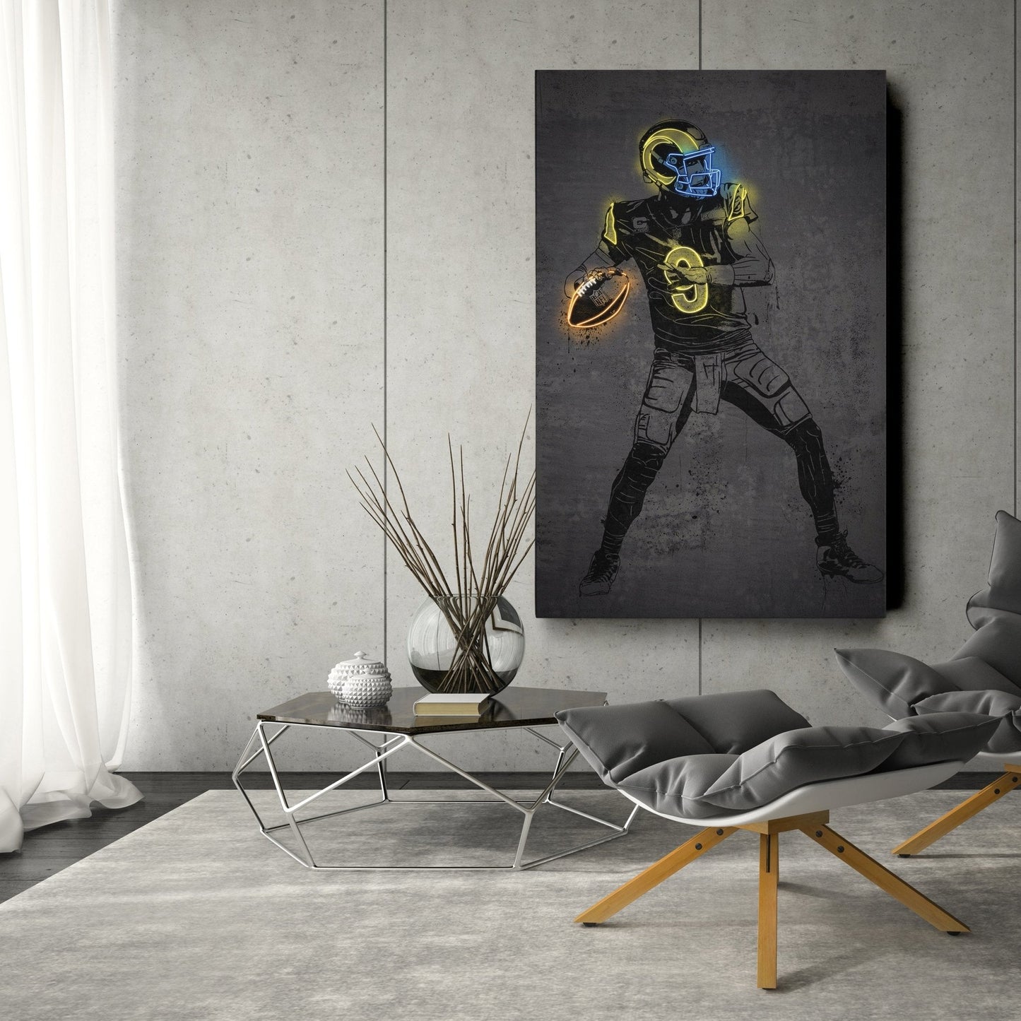 Matthew Stafford Neon Canvas Art | Modern Wall Decor for Rams Fans