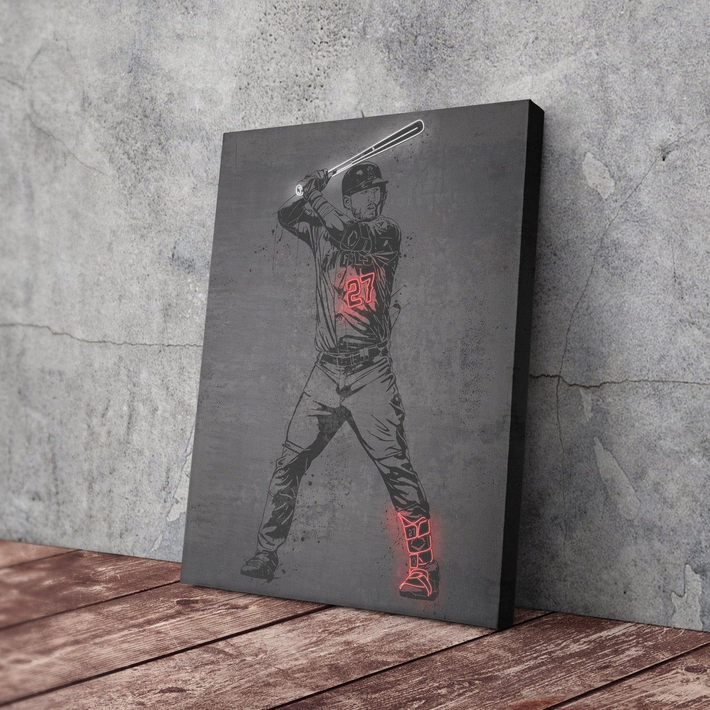 Mike Trout Neon Canvas Art | Modern Wall Decor for Angels Fans