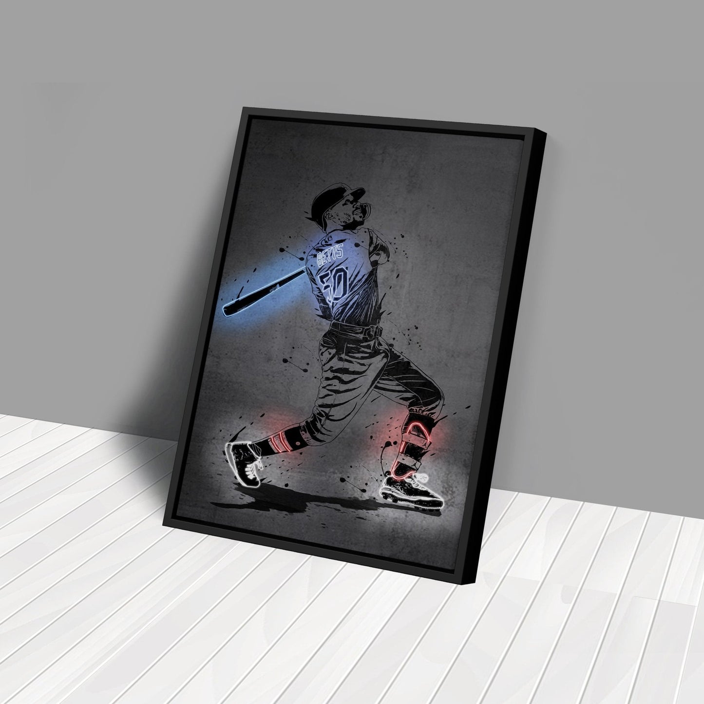 Mookie Betts Neon Canvas Art | Modern Wall Decor for Dodgers Fans