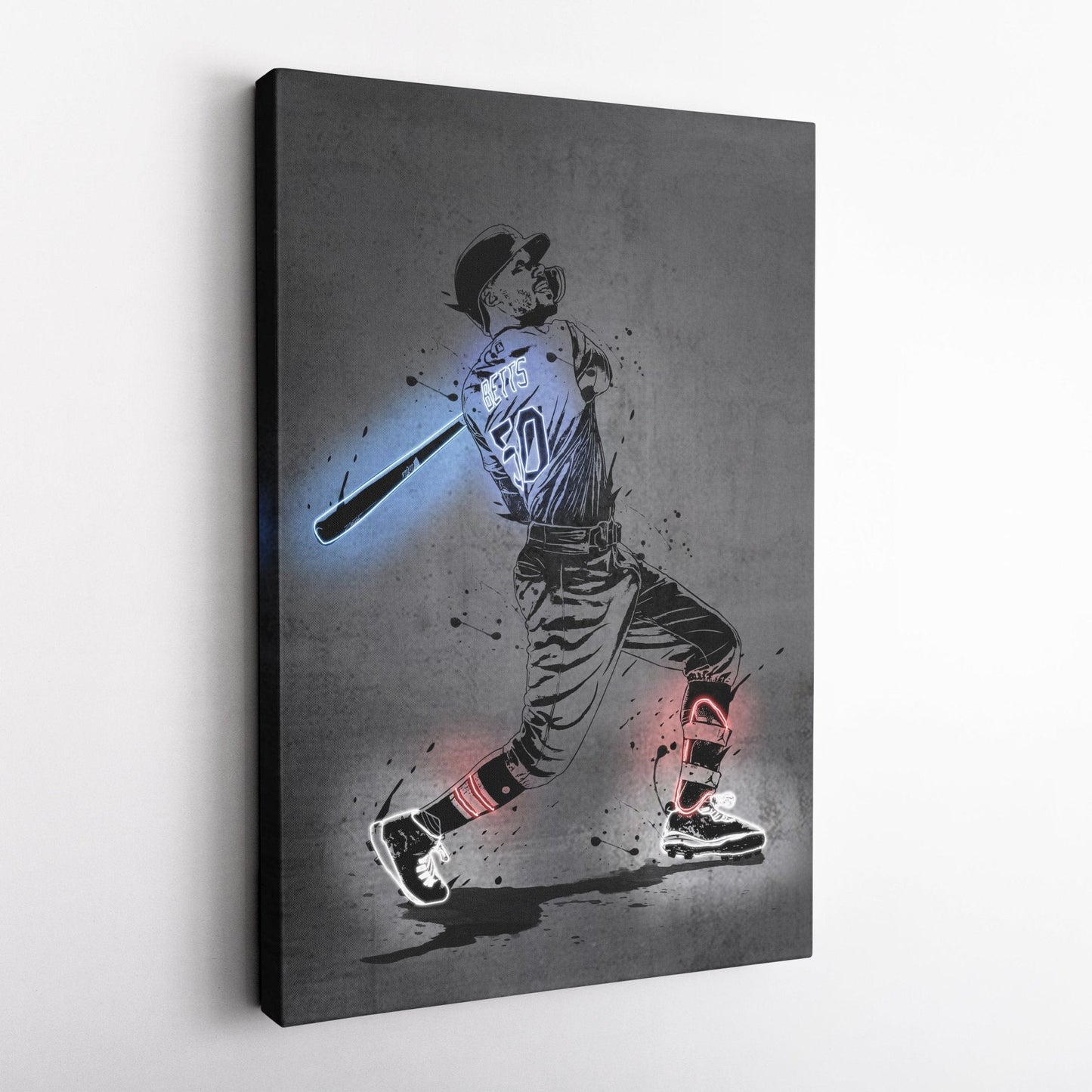 Mookie Betts Neon Canvas Art | Modern Wall Decor for Dodgers Fans