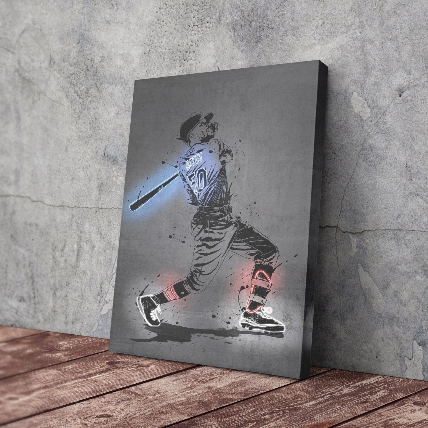 Mookie Betts Neon Canvas Art | Modern Wall Decor for Dodgers Fans