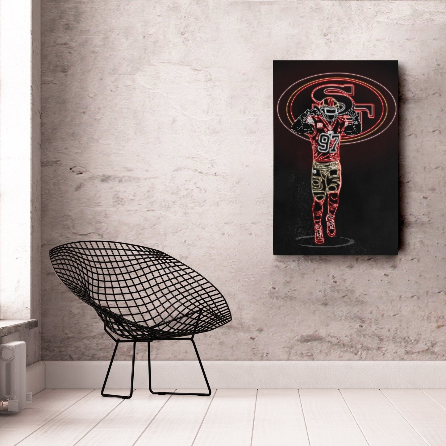 Nick Bosa Neon Canvas Art | 49ers Wall Decor