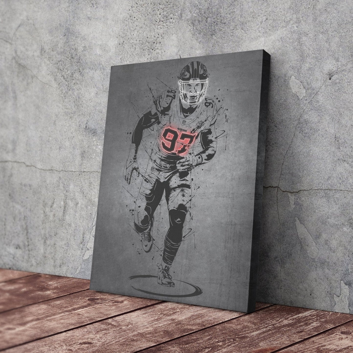 Nick Bosa Neon Canvas Art | Modern Wall Decor for 49ers Fans