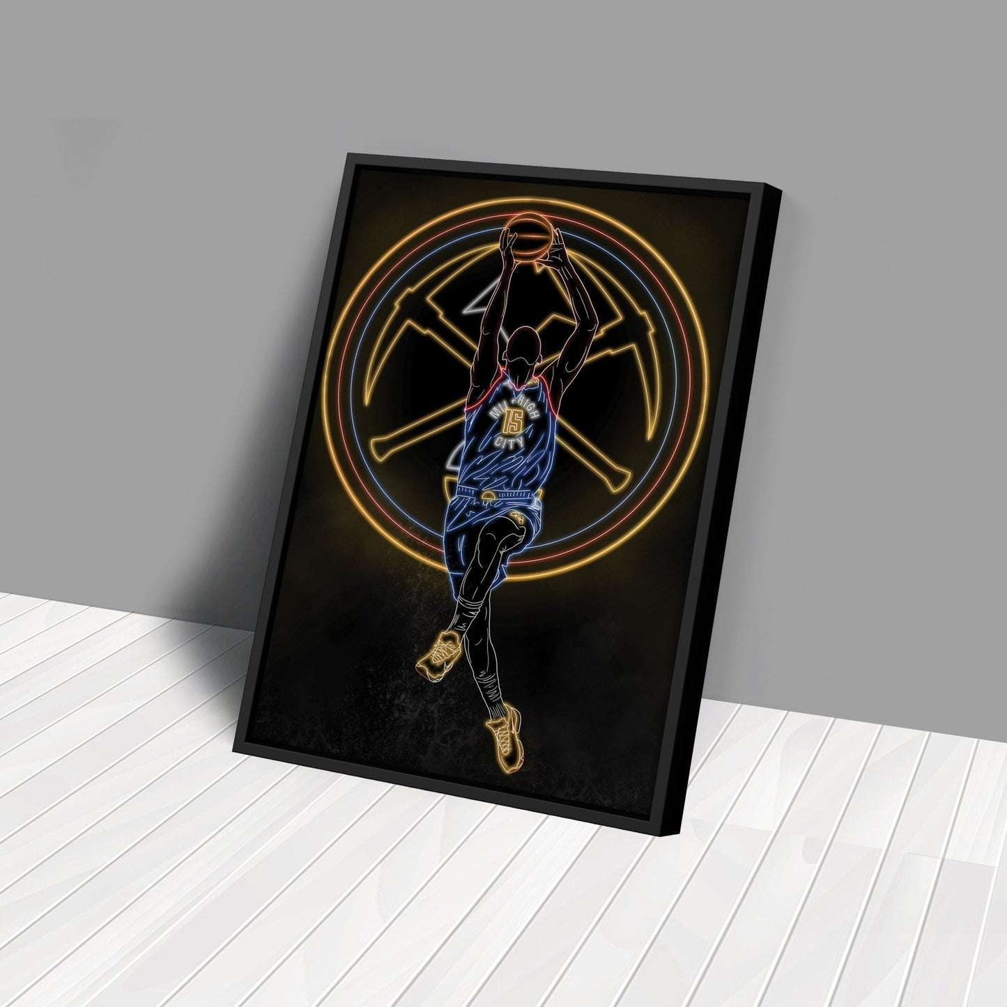 Nikola Jokić Neon Canvas Art | Nuggets Wall Decor