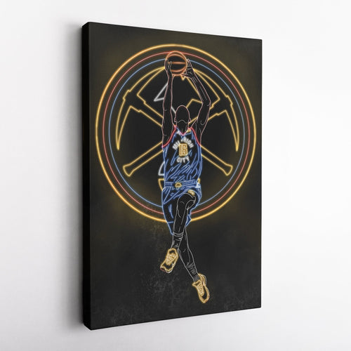 Nikola Jokić Neon Canvas Art | Nuggets Wall Decor