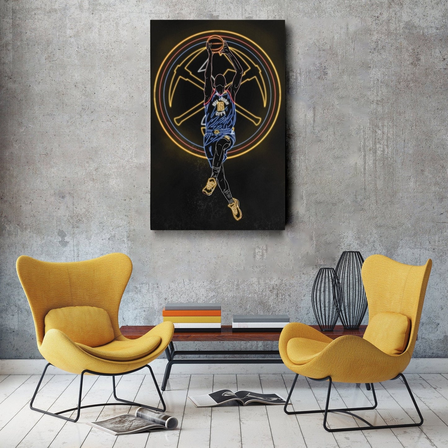Nikola Jokić Neon Canvas Art | Nuggets Wall Decor