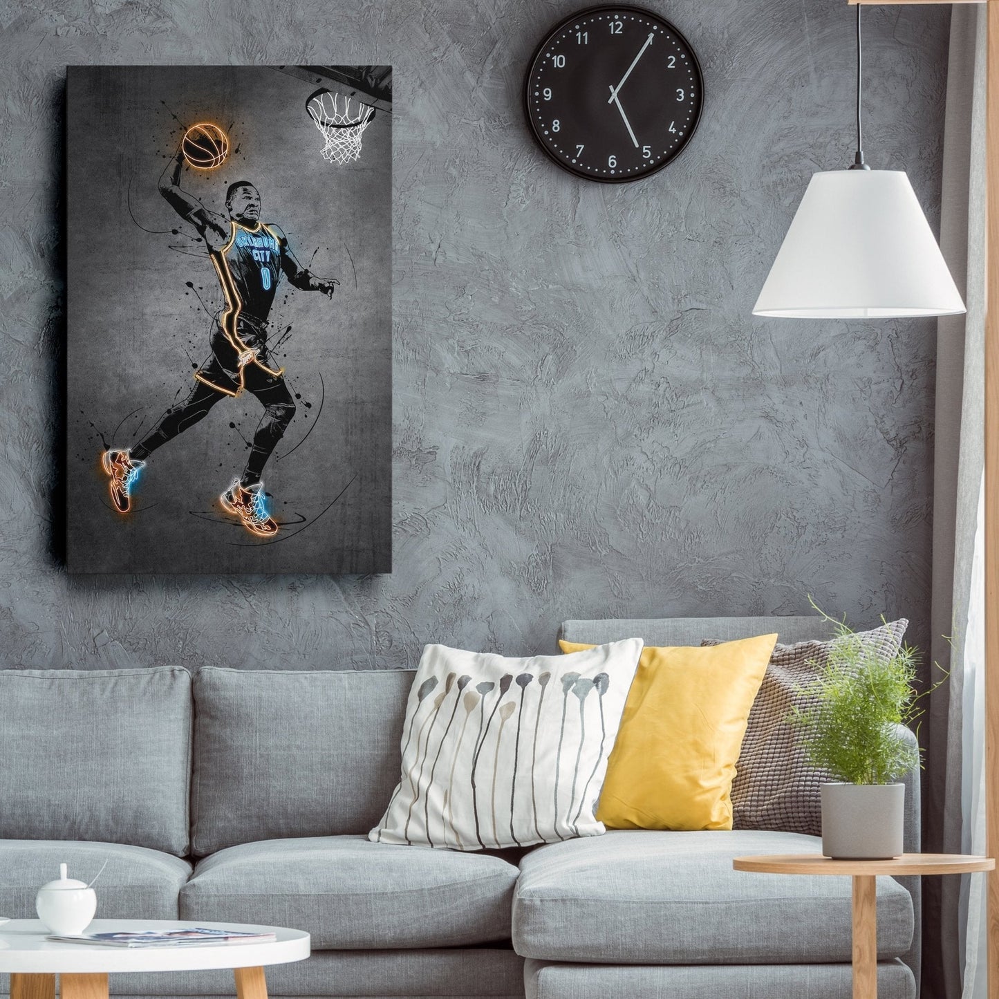 Russell Westbrook Neon Canvas Art | Modern Wall Decor for Thunder Fans