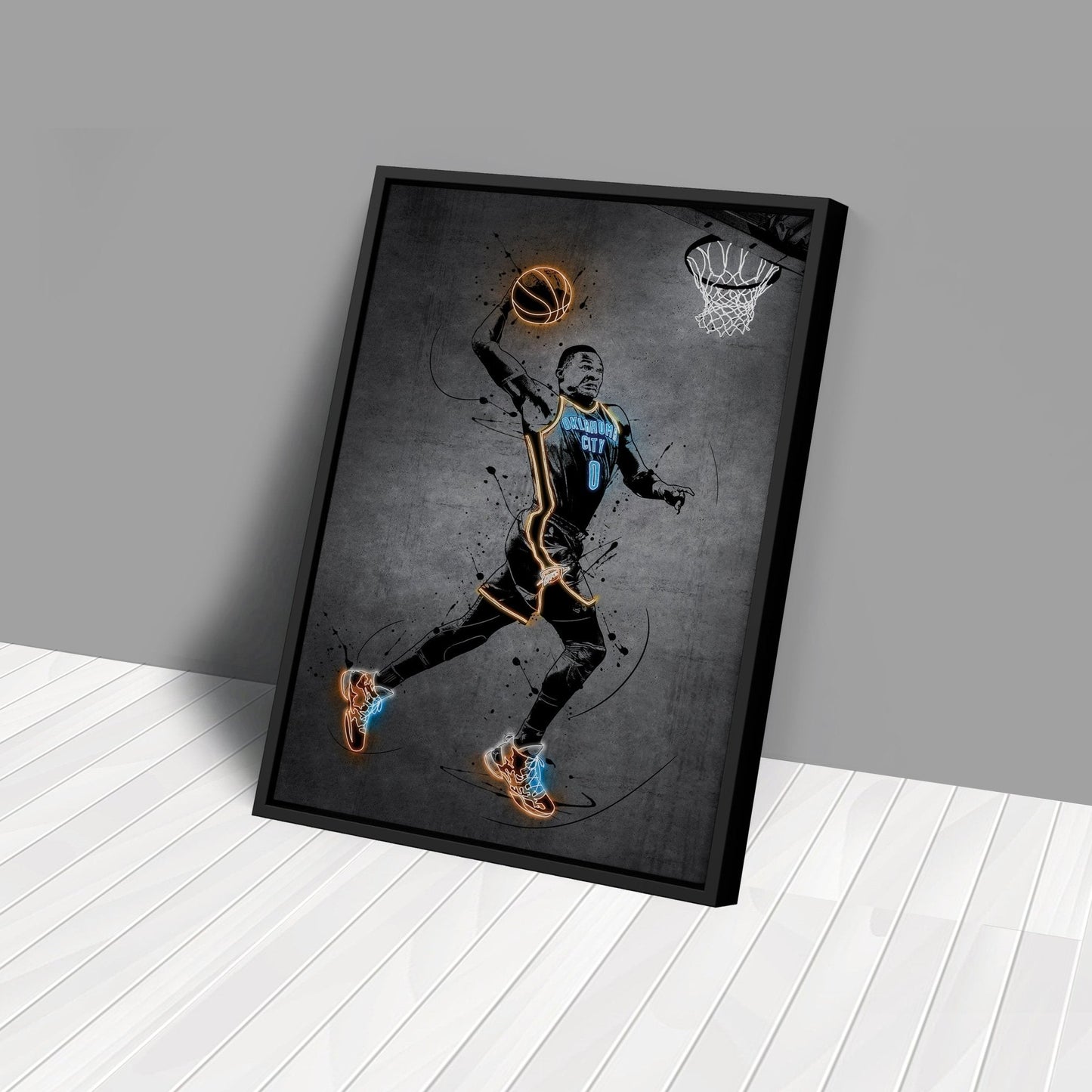 Russell Westbrook Neon Canvas Art | Modern Wall Decor for Thunder Fans