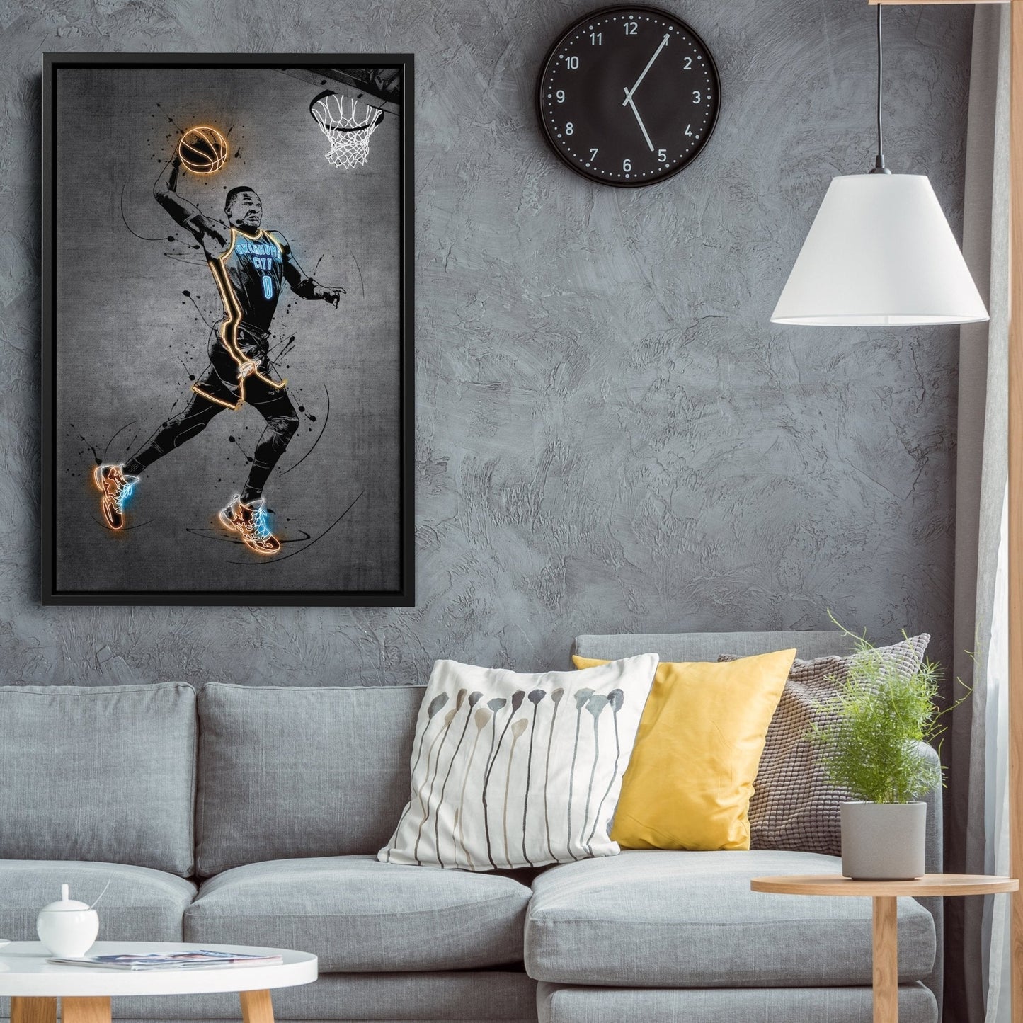 Russell Westbrook Neon Canvas Art | Modern Wall Decor for Thunder Fans
