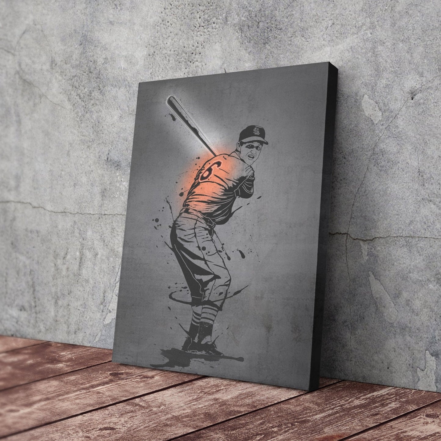 Stan Musial Neon Canvas Art | Modern Wall Decor for Cardinals Fans