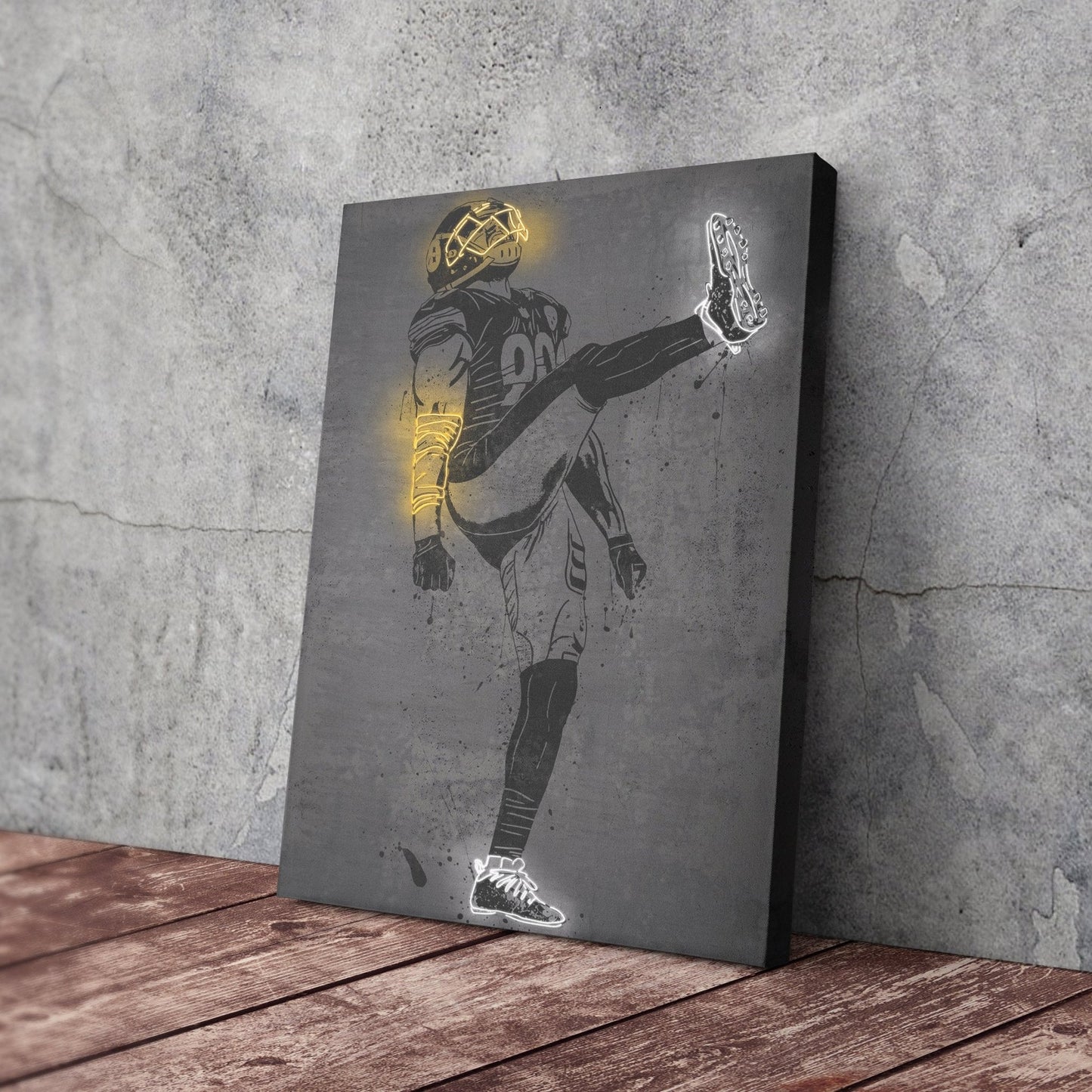 T. J. Watt Neon Canvas Art | Modern Wall Decor for Steelers Fans