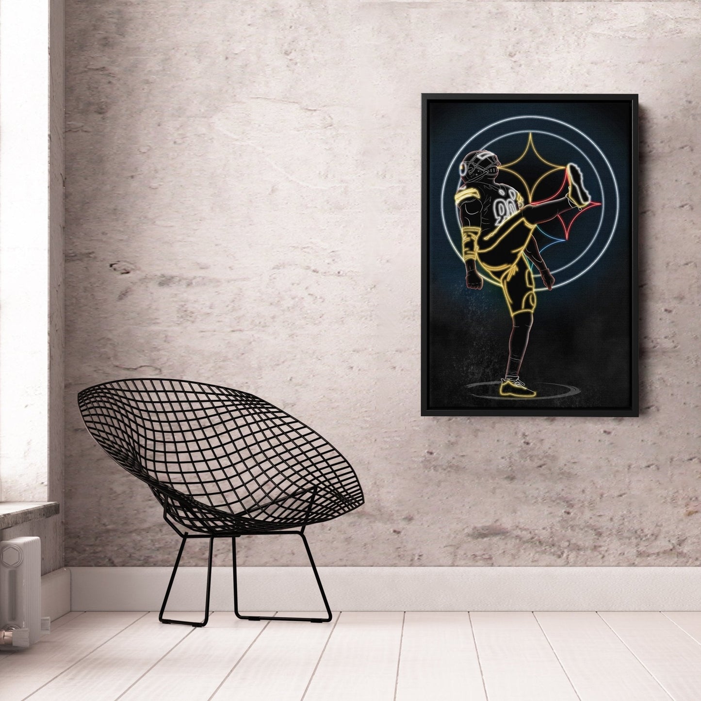 T. J. Watt Neon Canvas Art | Steelers Wall Decor