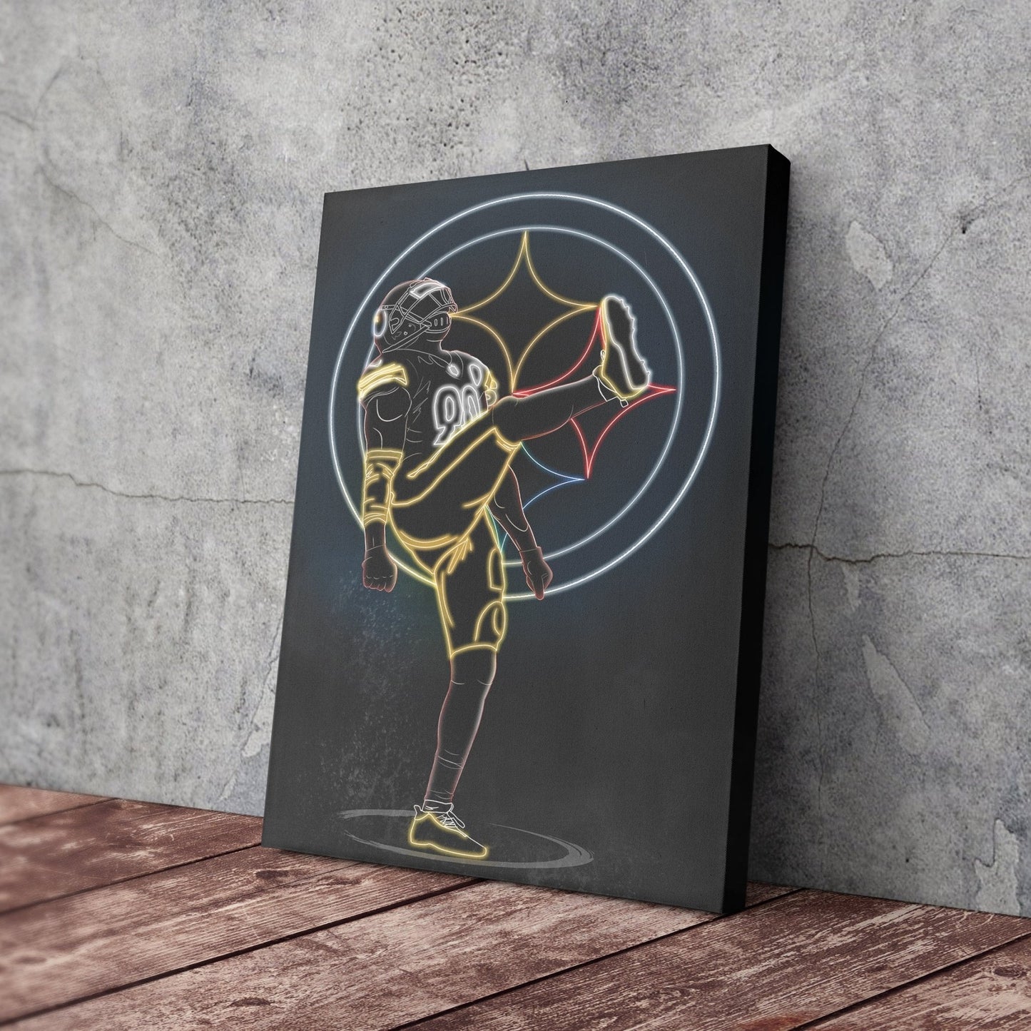 T. J. Watt Neon Canvas Art | Steelers Wall Decor