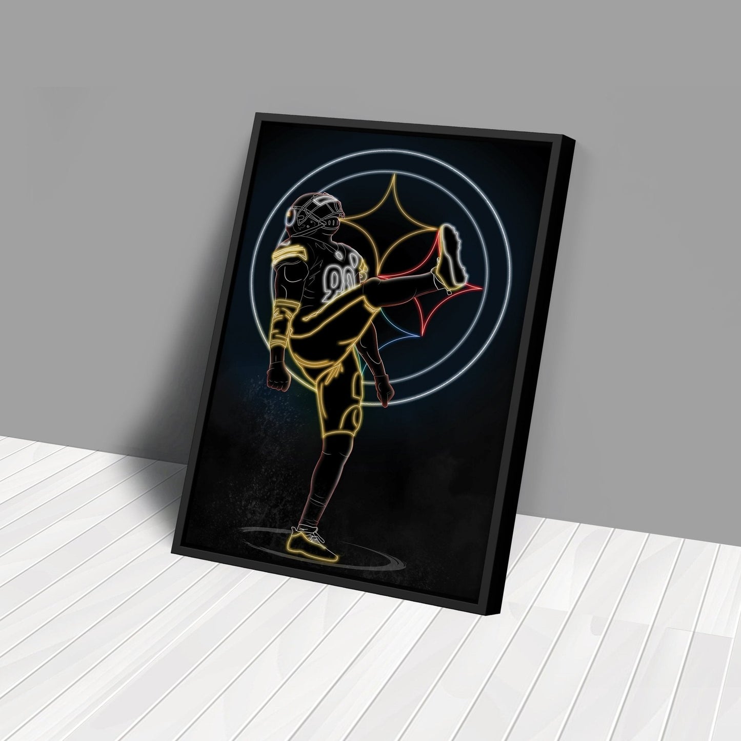 T. J. Watt Neon Canvas Art | Steelers Wall Decor