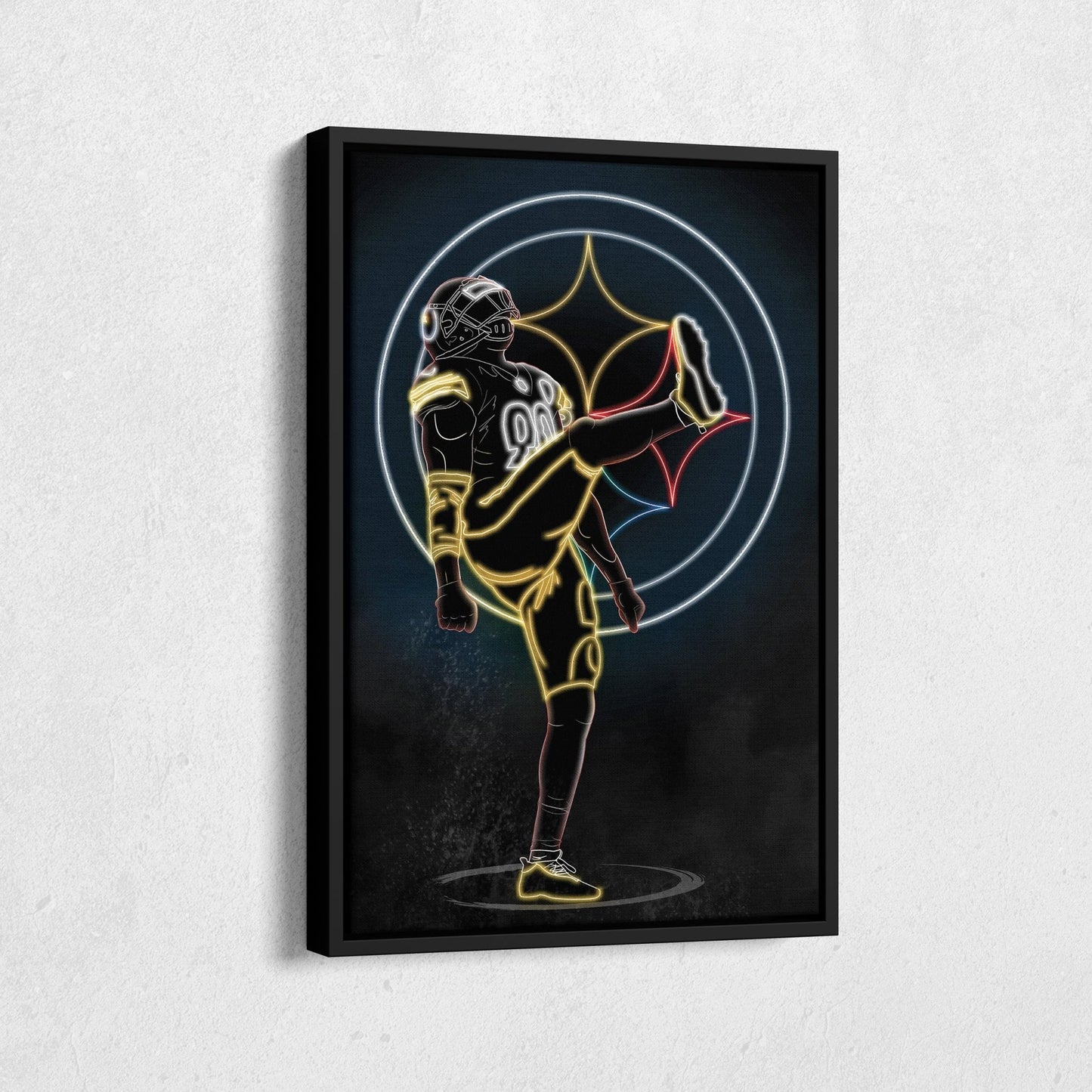 T. J. Watt Neon Canvas Art | Steelers Wall Decor