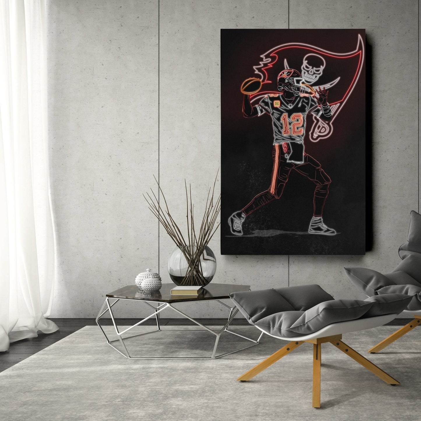 Tom Brady Neon Canvas Art | Buccaneers Wall Decor