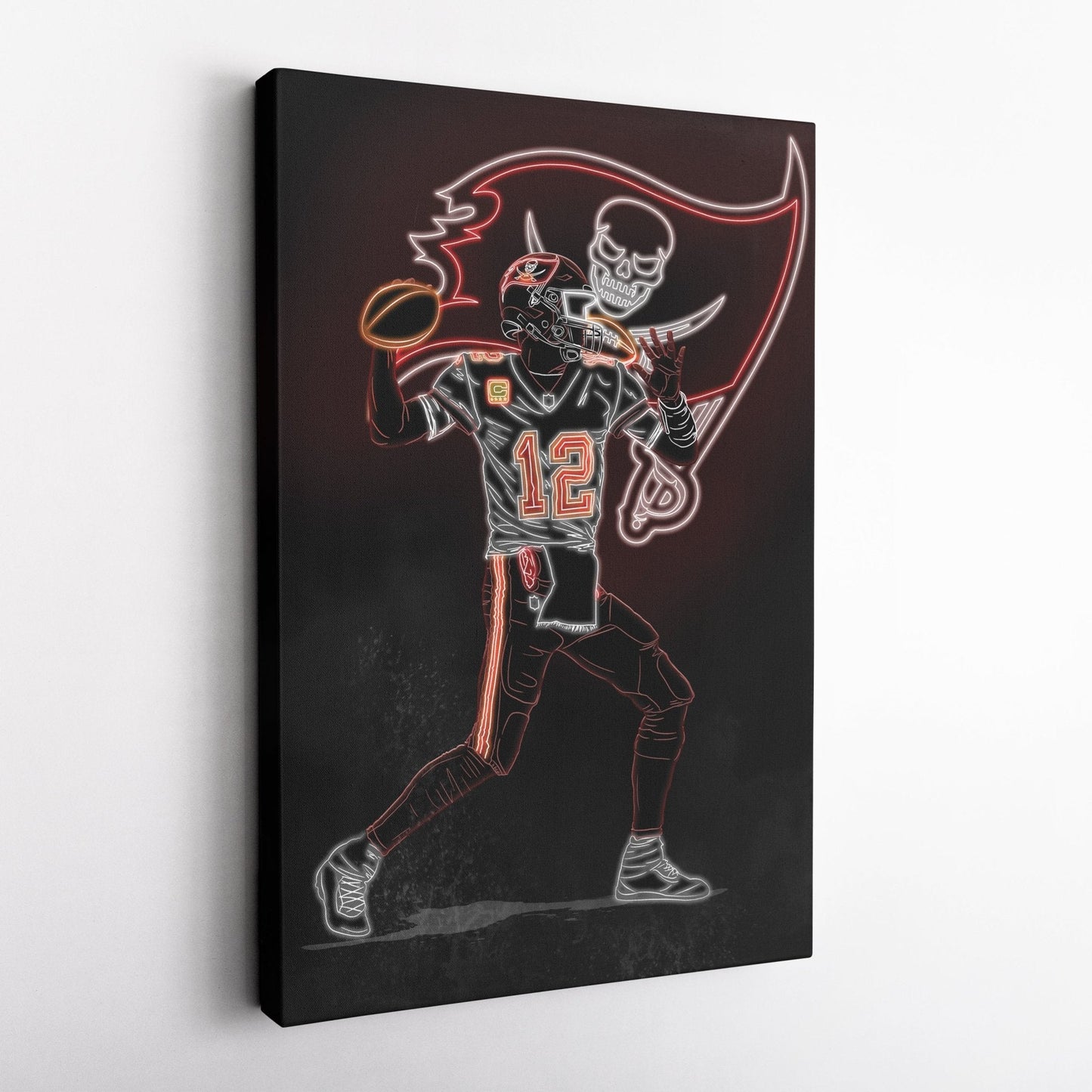 Tom Brady Neon Canvas Art | Buccaneers Wall Decor