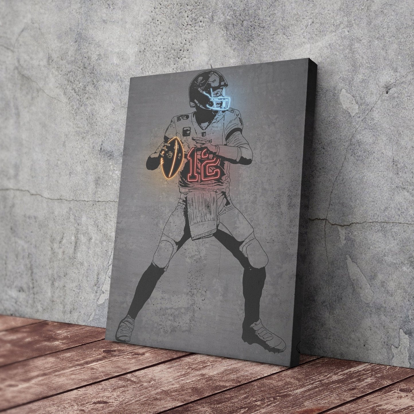 Tom Brady Neon Canvas Art | Modern Wall Decor for Buccaneers Fans