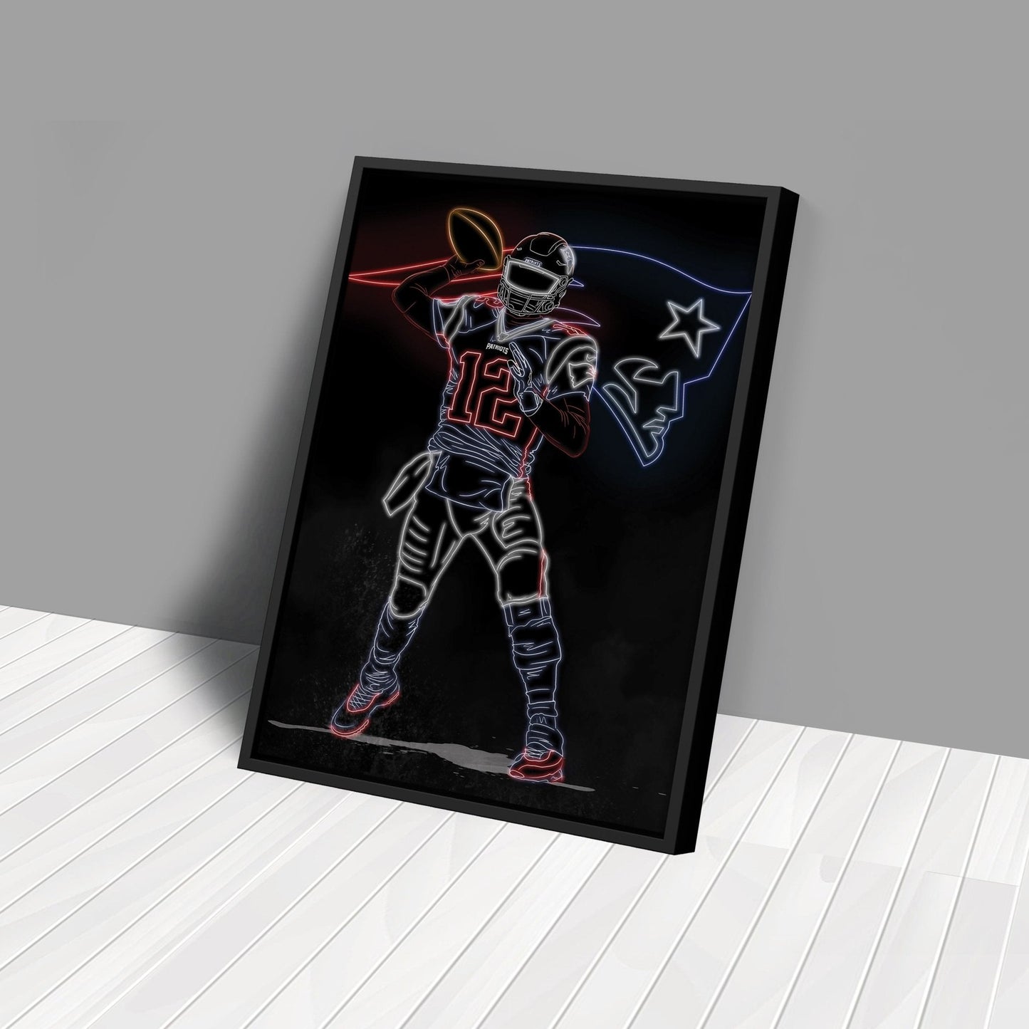 Tom Brady Neon Canvas Art | Patriots Wall Decor