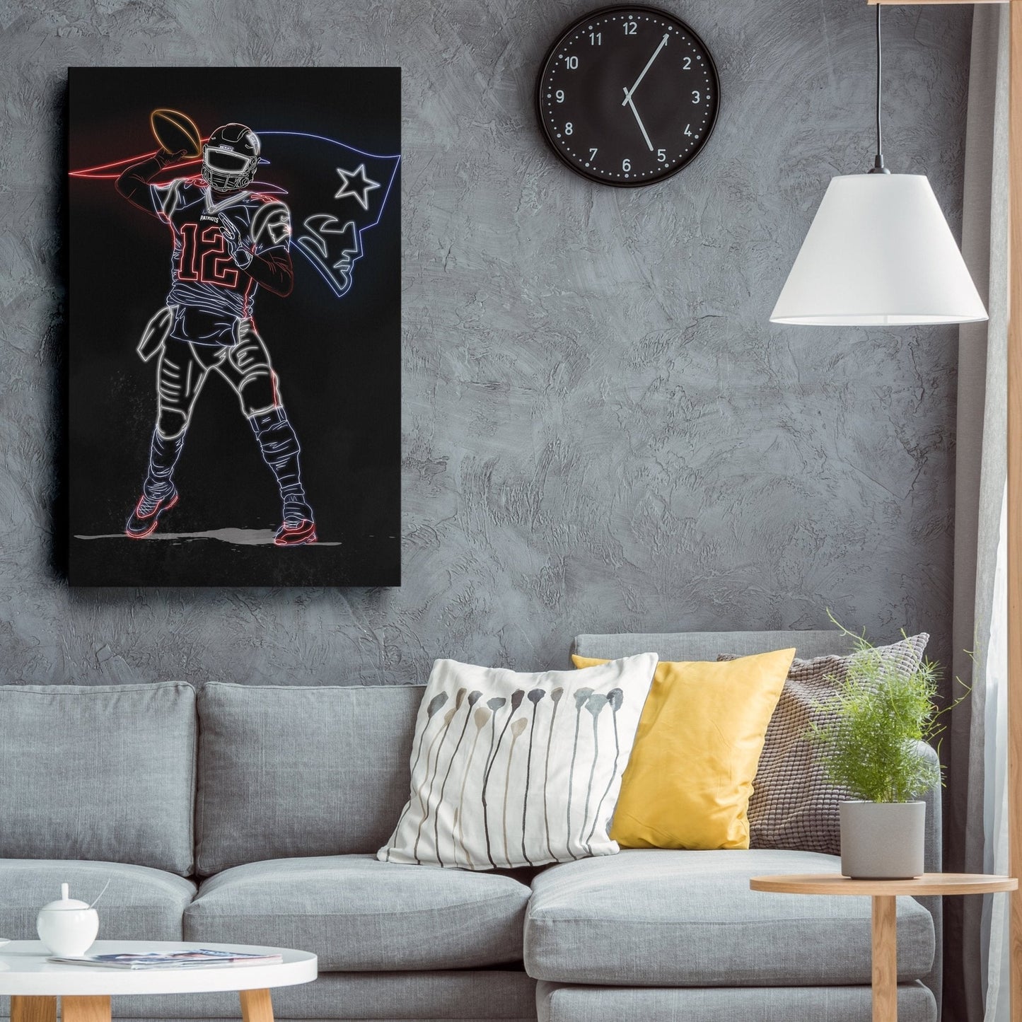Tom Brady Neon Canvas Art | Patriots Wall Decor