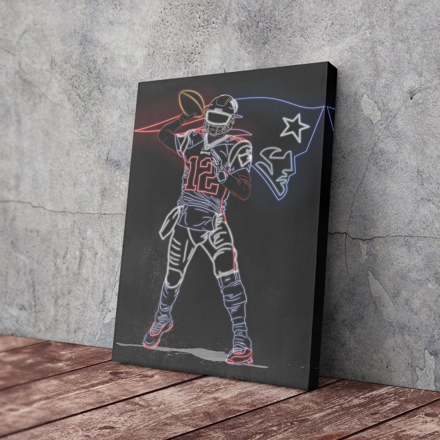 Tom Brady Neon Canvas Art | Patriots Wall Decor