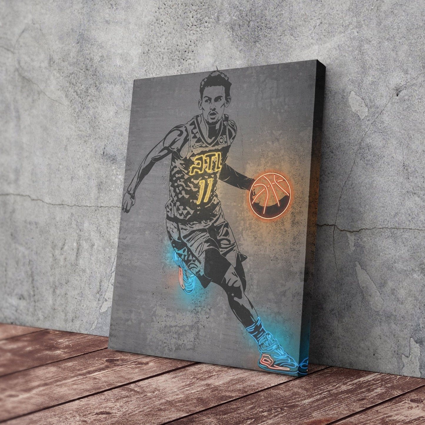 Trae Young Neon Canvas Art | Modern Wall Decor for Hawks Fans